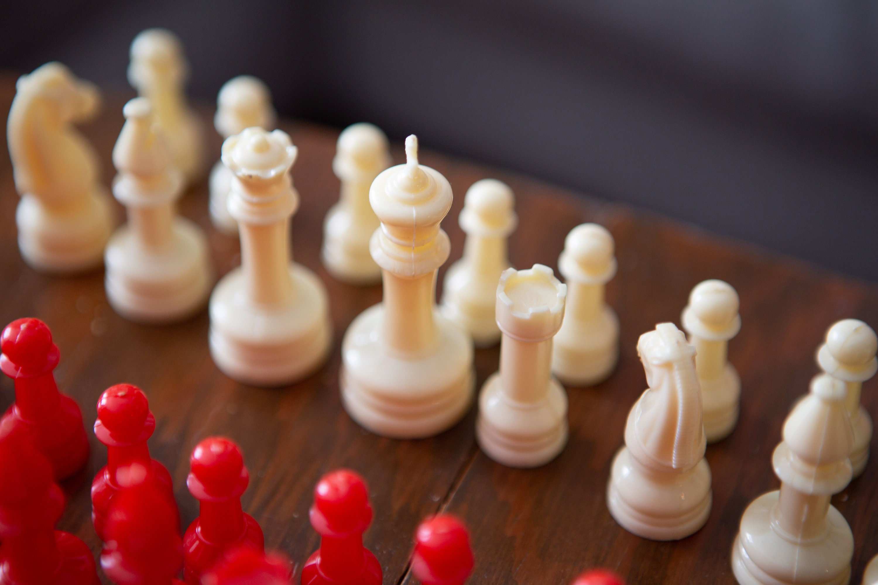 1960's Chess Pieces Vintage Plastic White and Red Chessmen Board Game