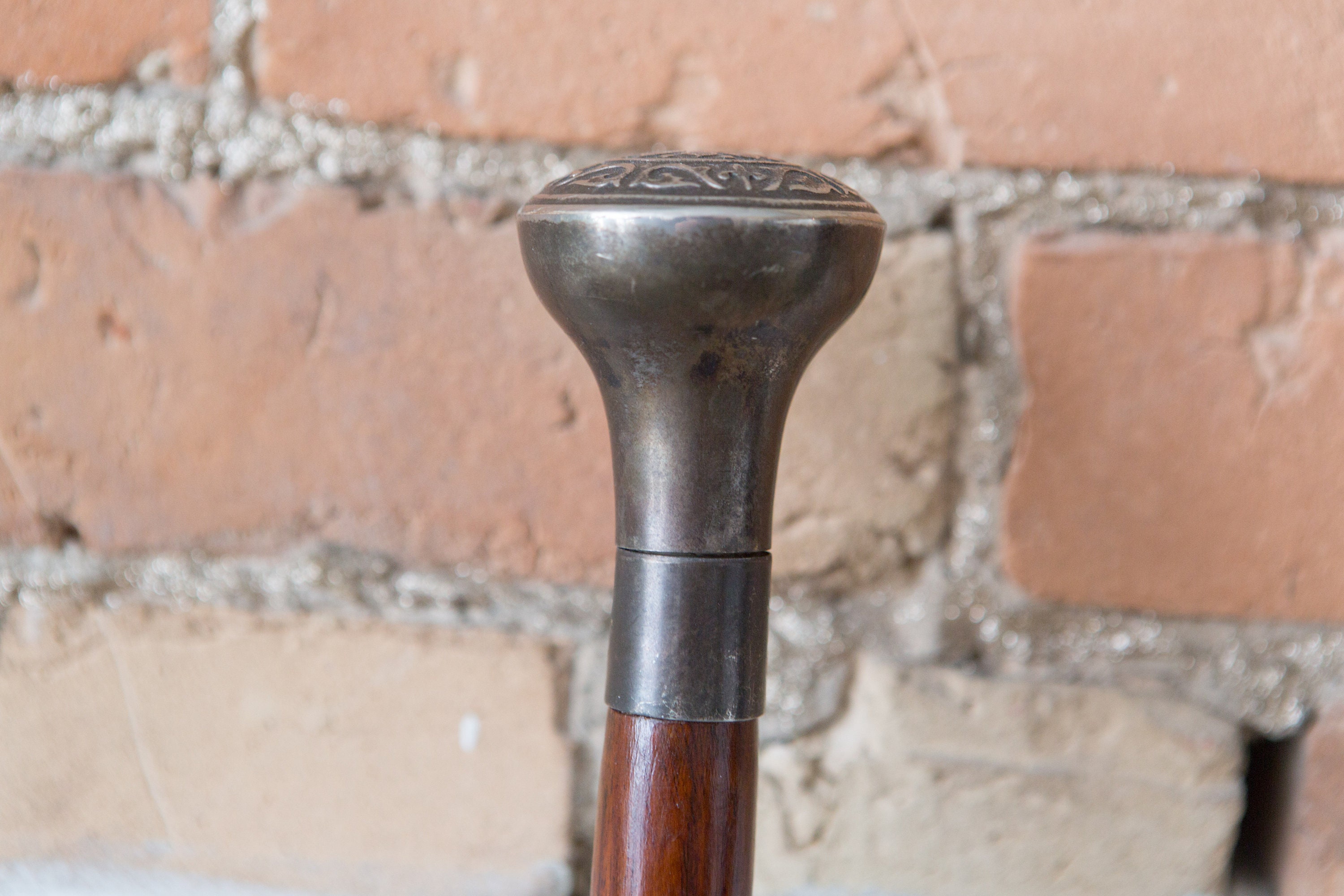 Vintage Wooden Cane with Silver Plated Screw Top Handle Natural Wood