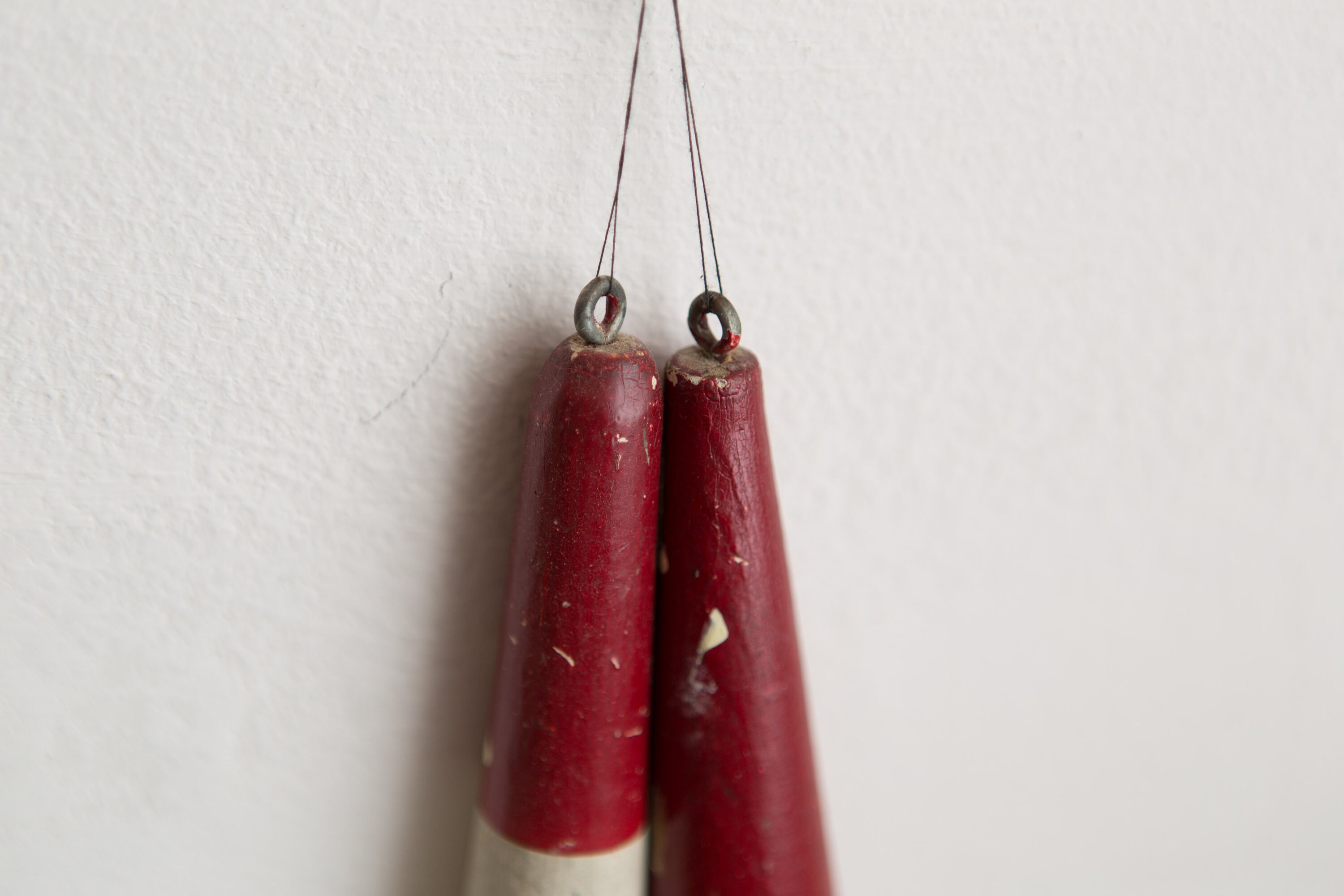 Vintage Wooden Fishing Bobbers Long Painted Pair of Fishing