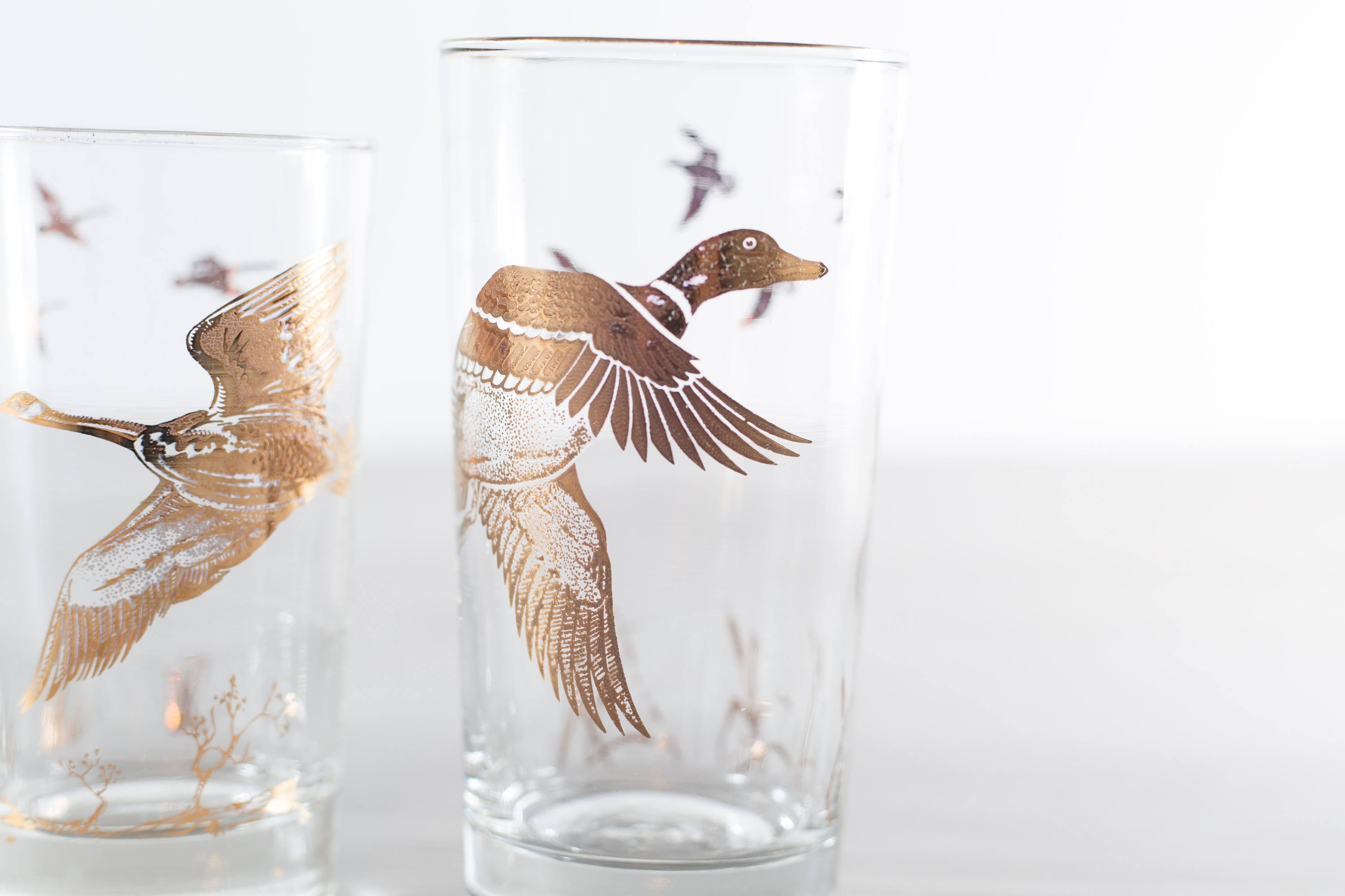 Vintage Bird Glasses / Collectible Gold Fowl Motif Cocktail Glasses