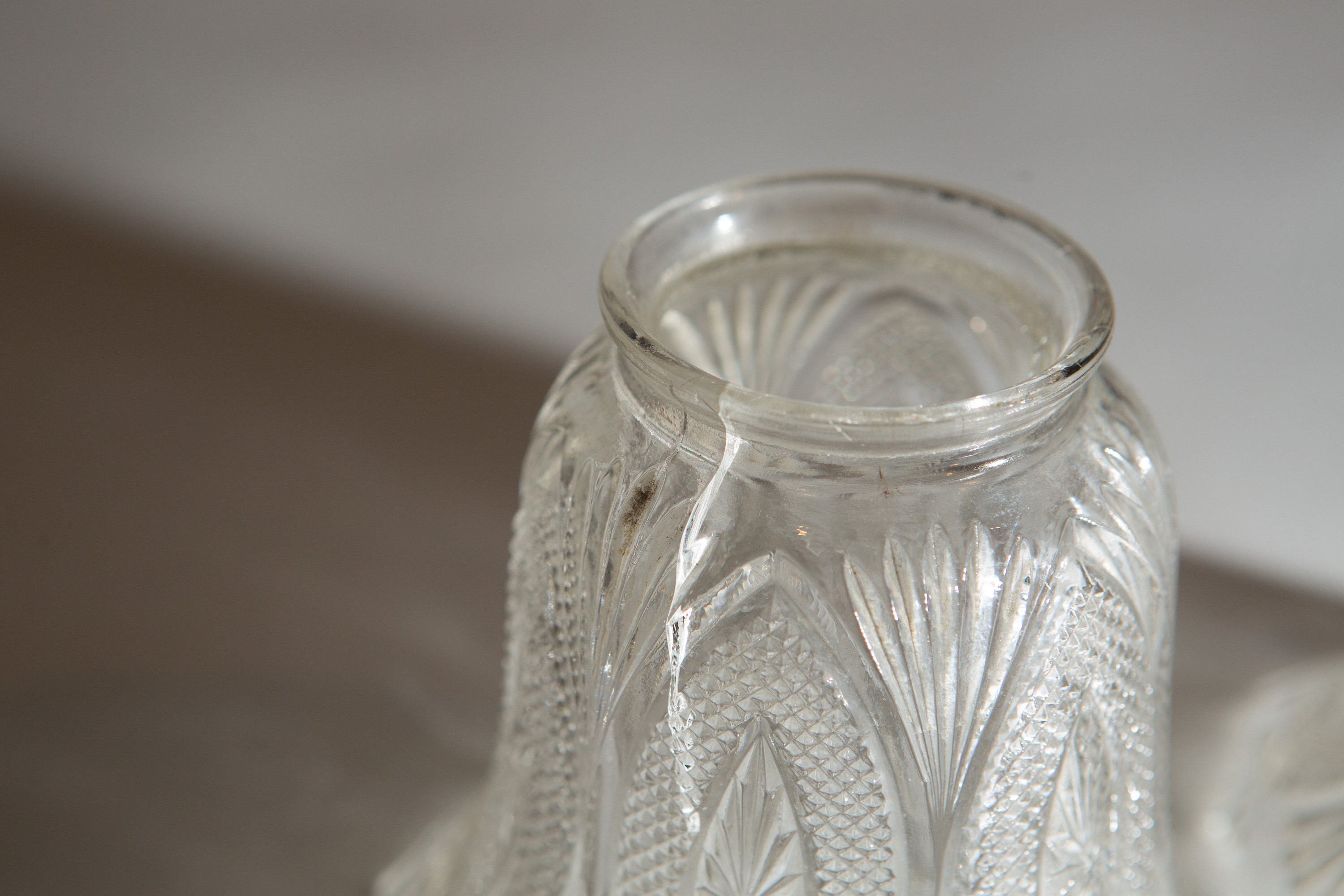 Vintage Diamond Cut Glass Lamp Shades Translucent Etch Pleated Glass