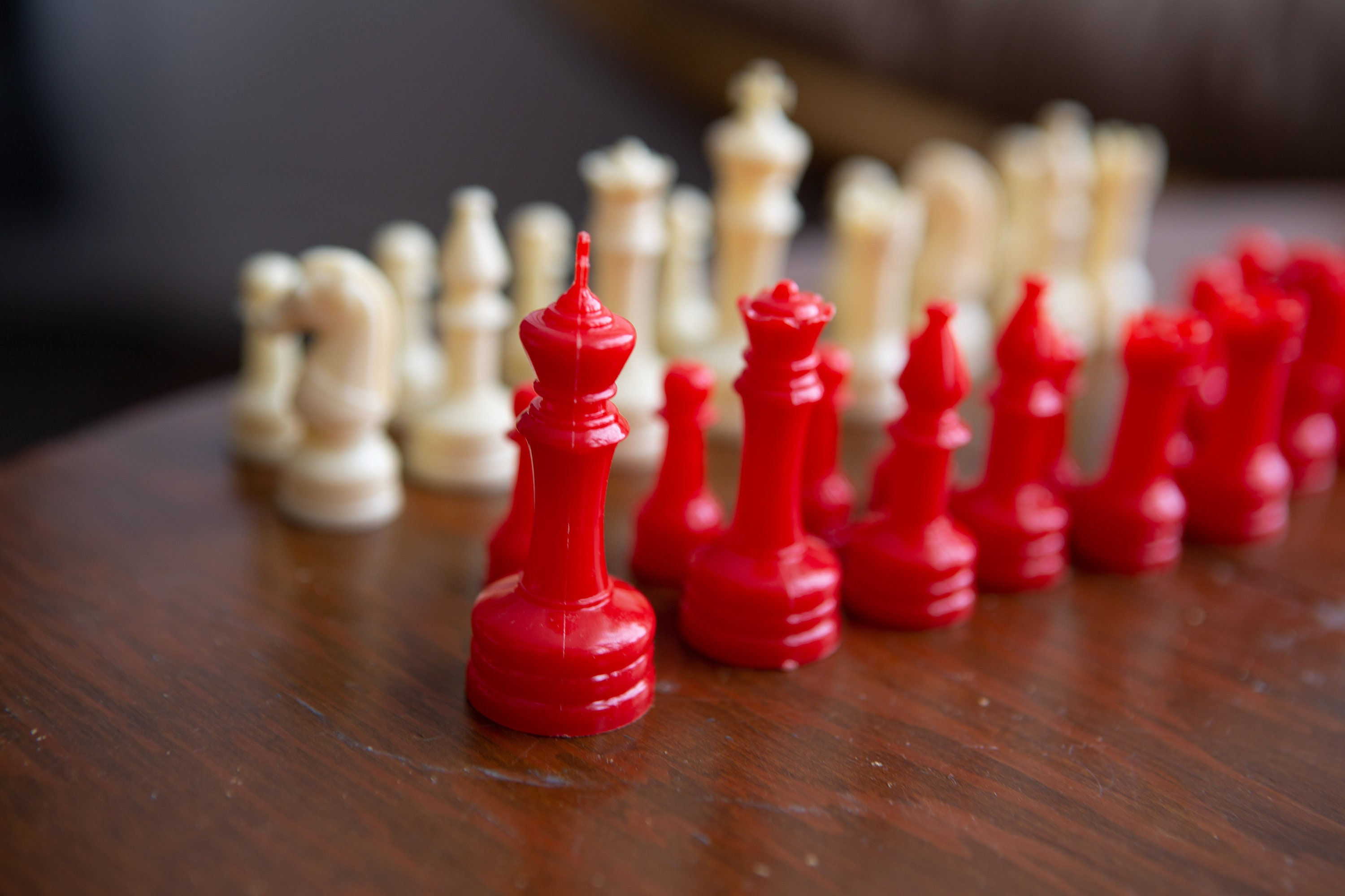 1960's Chess Pieces Vintage Plastic White and Red Chessmen Board Game
