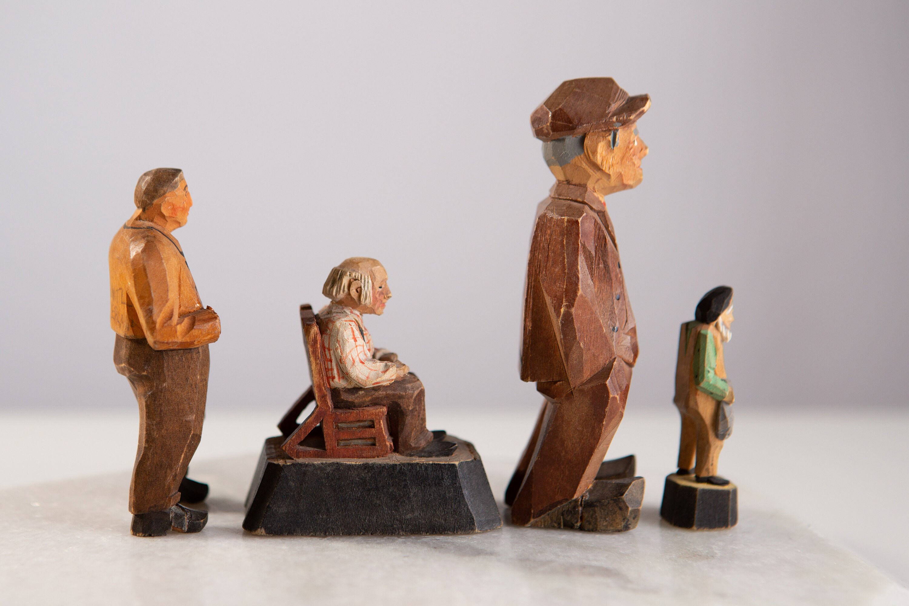 Vintage Audet Carved Folk Figures Canadian Traditional Quebec