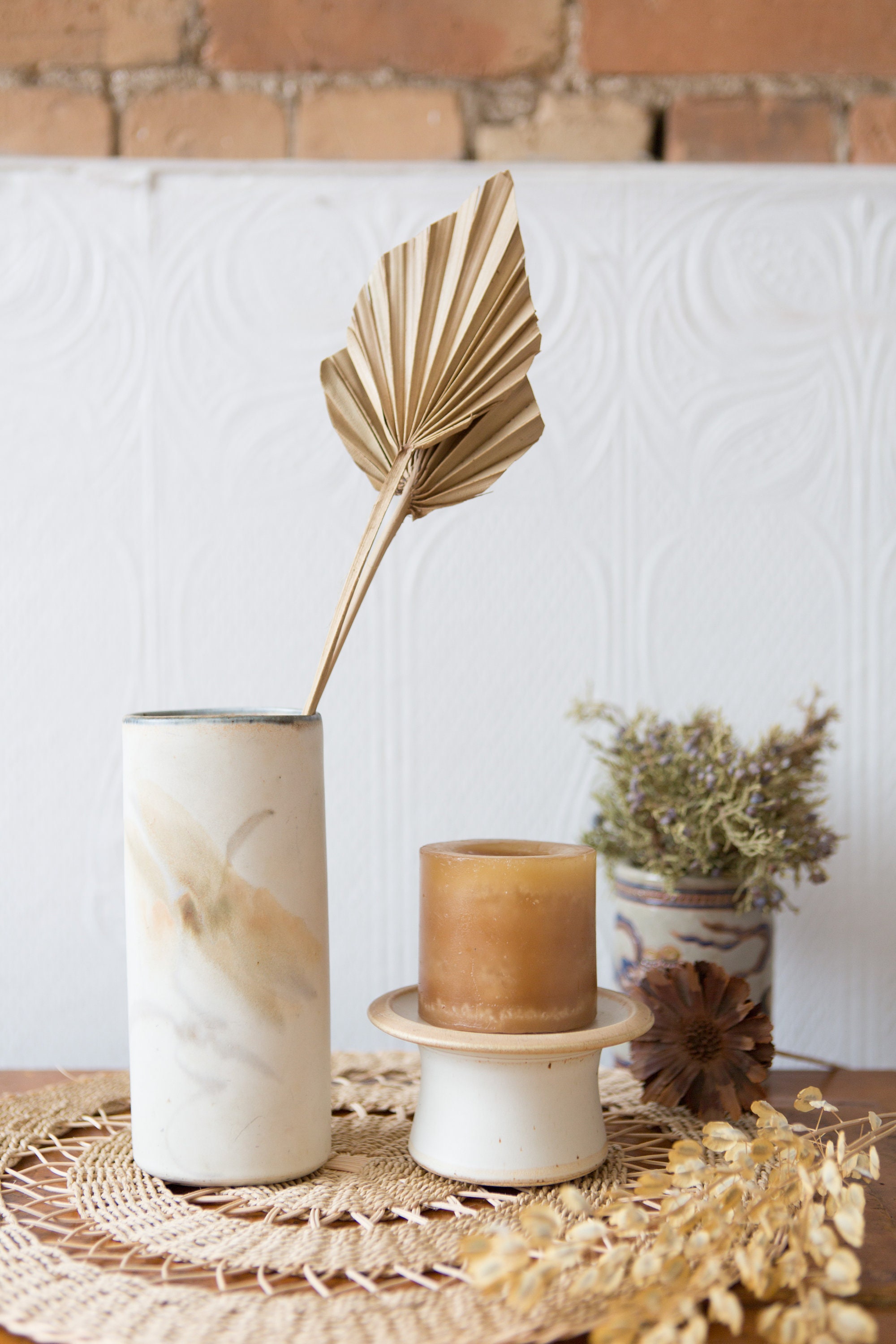 Handmade Ceramic Vase and Candle Holder Earthy Cream Coloured Vintage Boho Ceramics Studio
