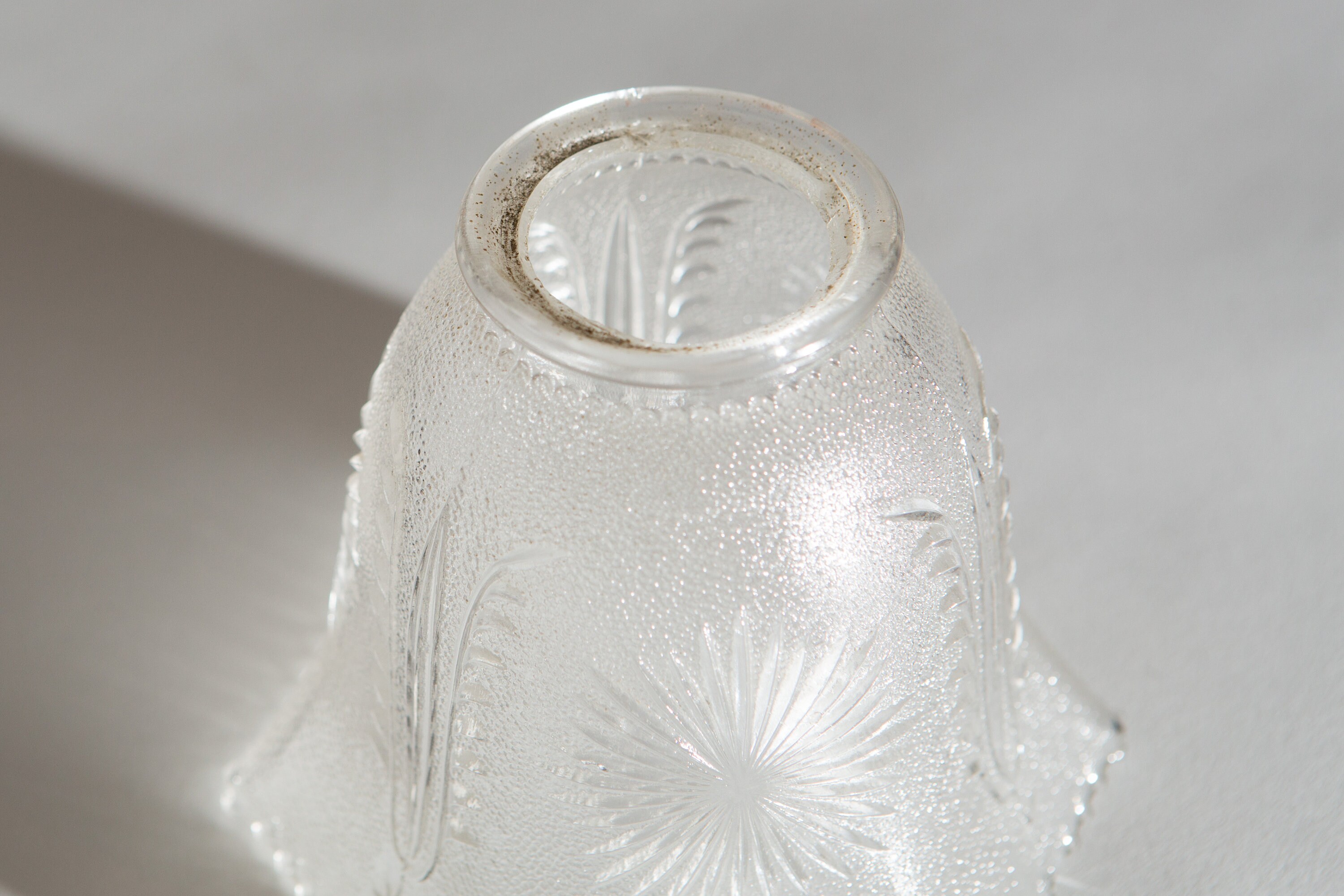 Vintage Glass Lamp Shade Clear Bell Shaped Pressed Glass Pendant