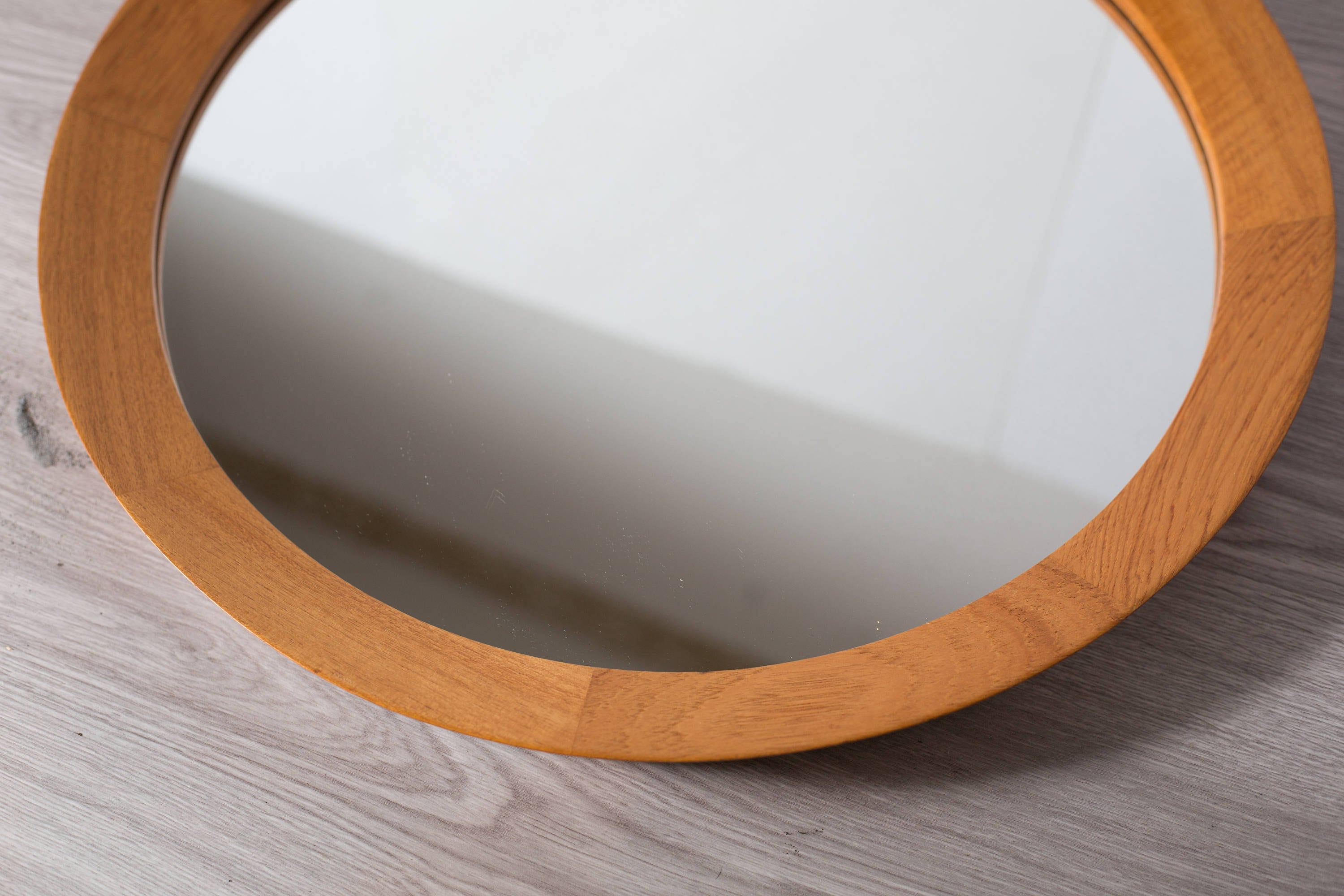 Danish Teak Round Mirror / Scandinavian Teak Wood Wall Mirror or