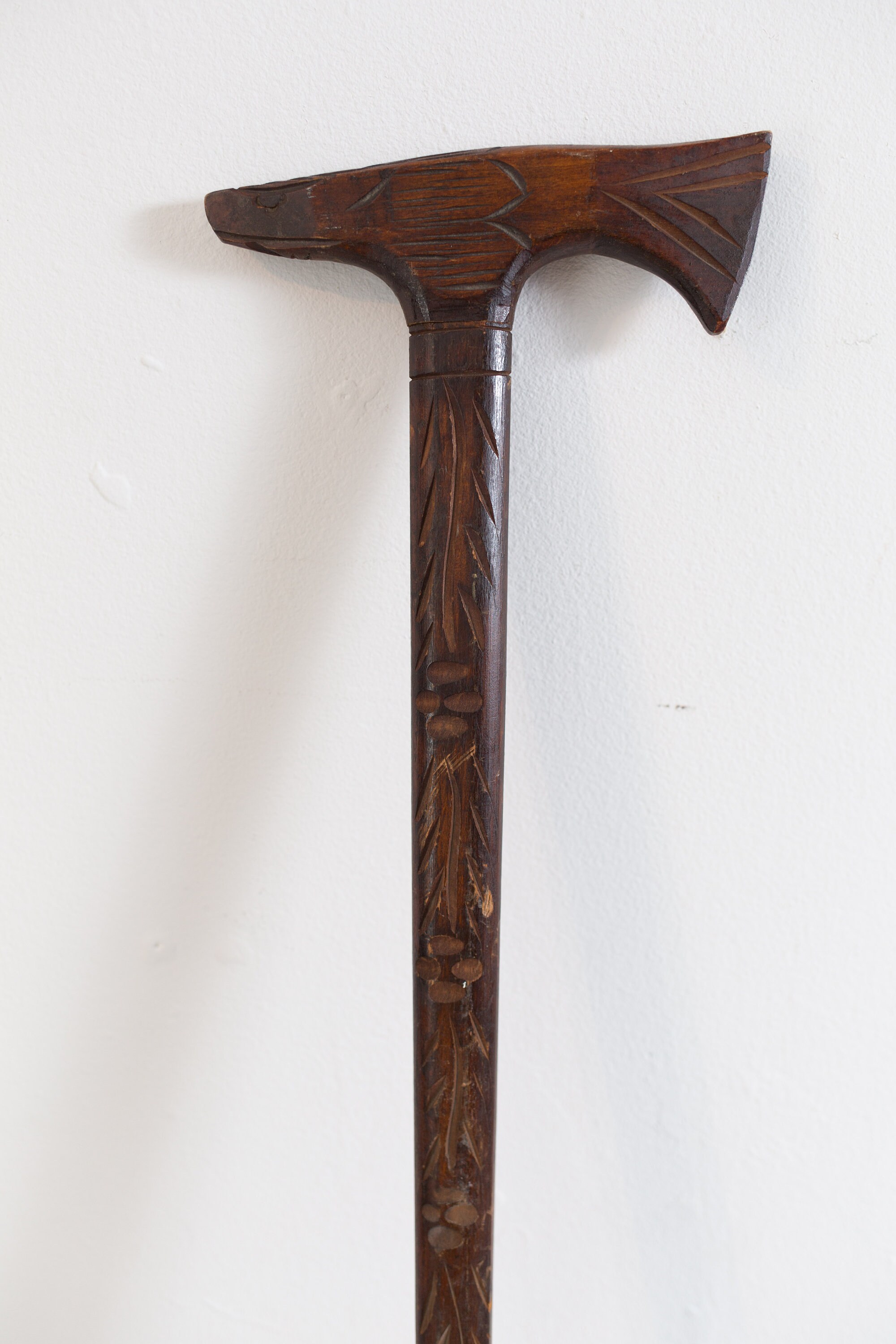 Vintage Wooden Cane Dark Mahogony Colored Wood Walking Stick with