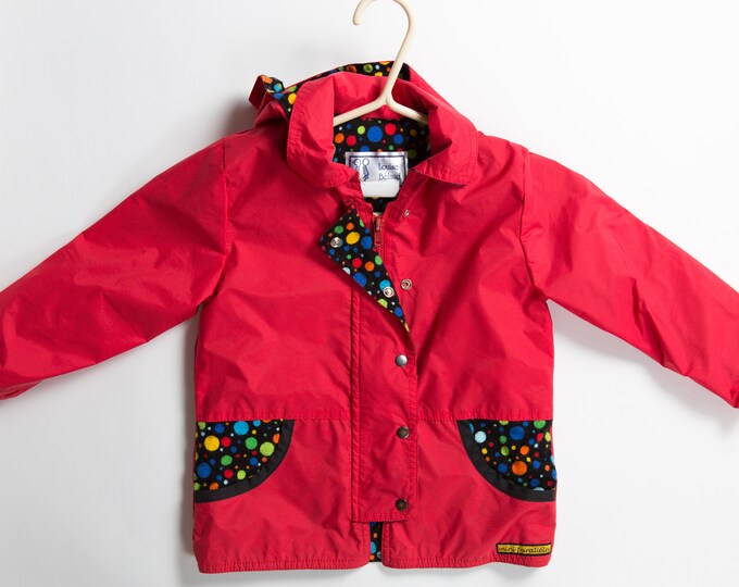 Girls Vintage Jacket - 80's/90's Red Windbreaker Style Toddler Coat with Polka Dot Lining