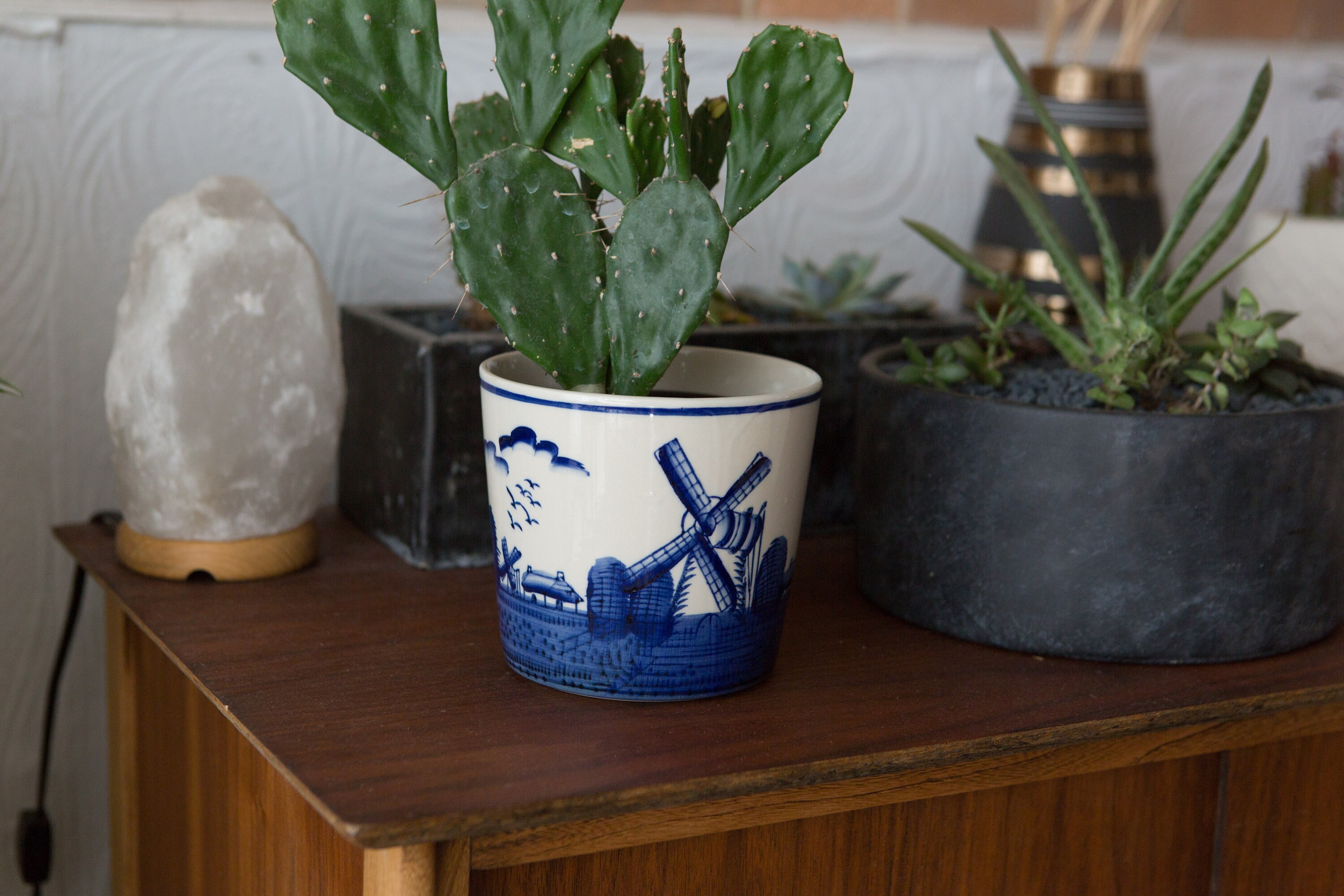 Vintage Flower Pot Dutch Style Blue and White Planter for Cactus