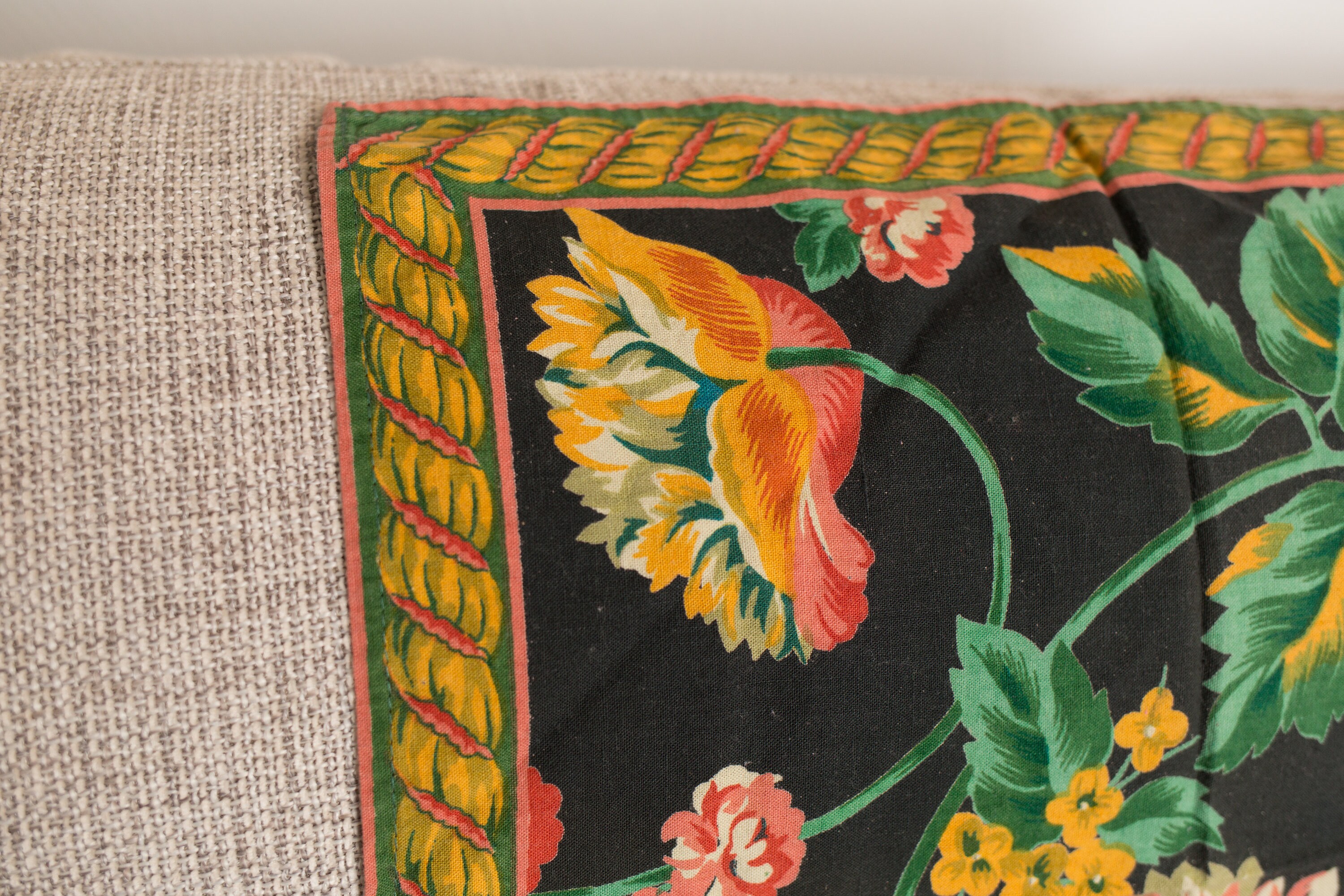 8 Vintage Fabric Napkins Vintage Black Floral Screen Printed Napkins