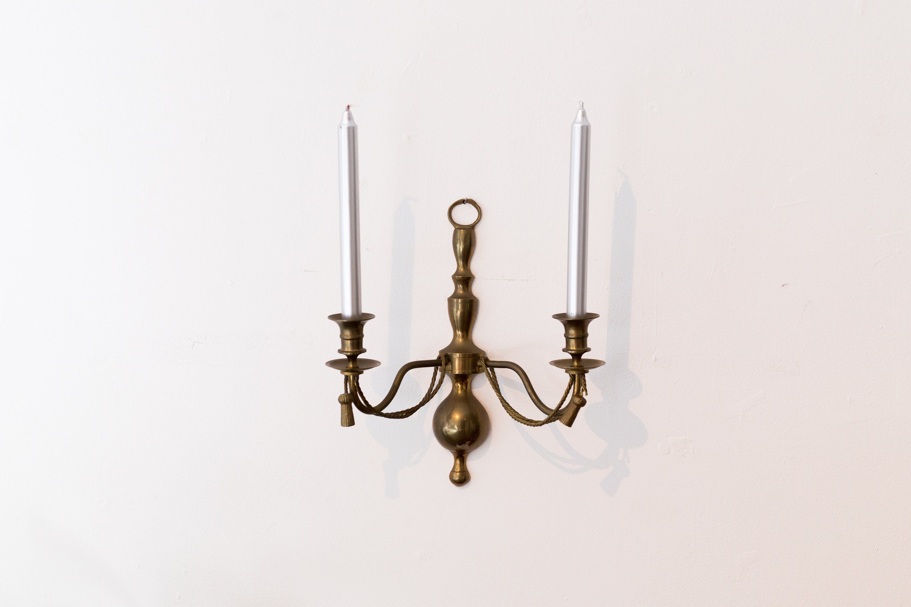 Brass Candlestick Holder Wall Hanging Candelabra Mid Century Modern