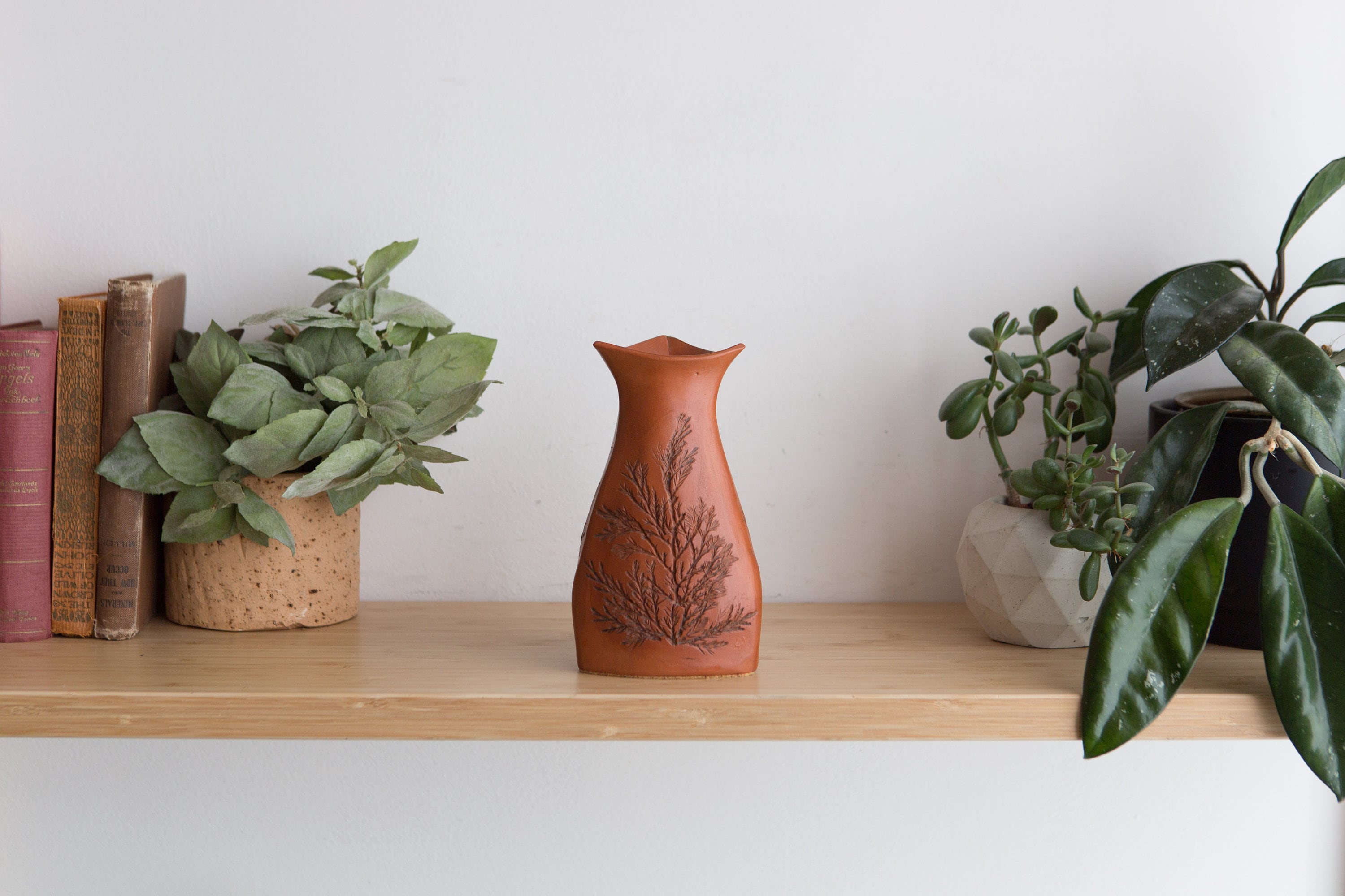 Vintage Terracotta Vase Sculpted Studio Pottery Art Vase for Flowers