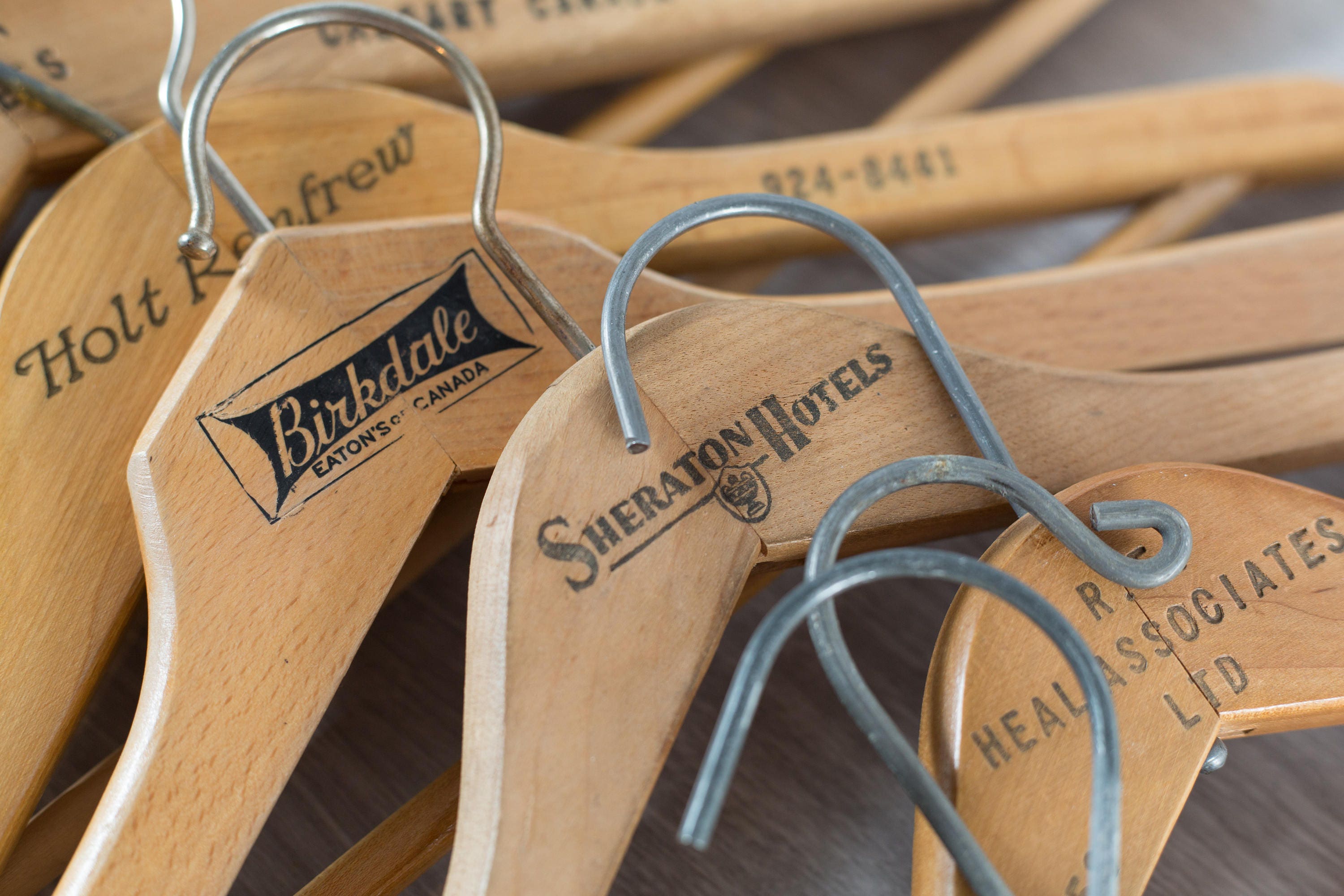 Wooden Fur Coat Hangers / Set of 12 Vintage Clothing Hangers from