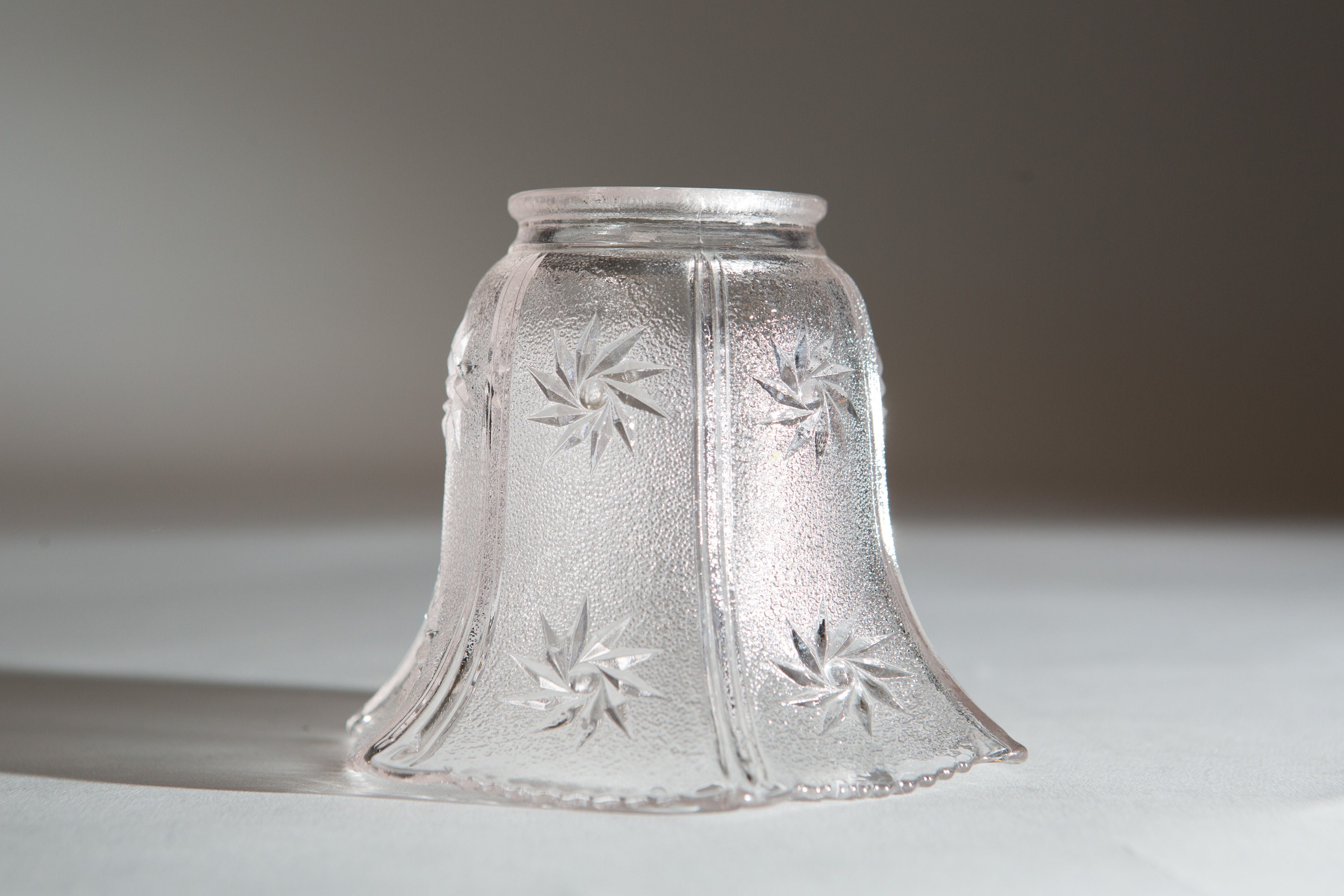 Vintage Glass Lamp Shade Clear Bell Shaped Pressed Glass Pendant