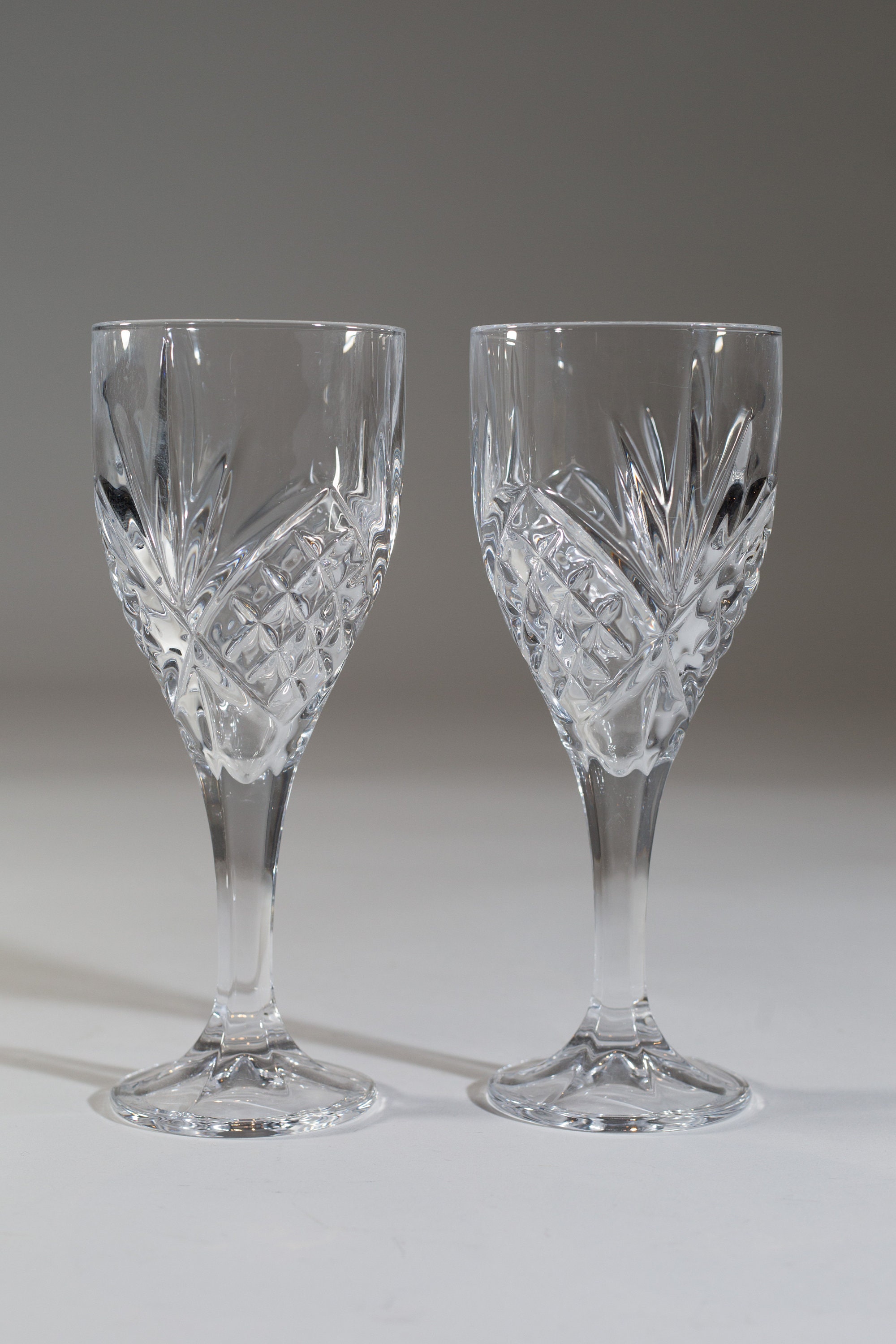 Vintage Crystal Wine Glasses 8 ounce Pair of Diamond Starburst Glass