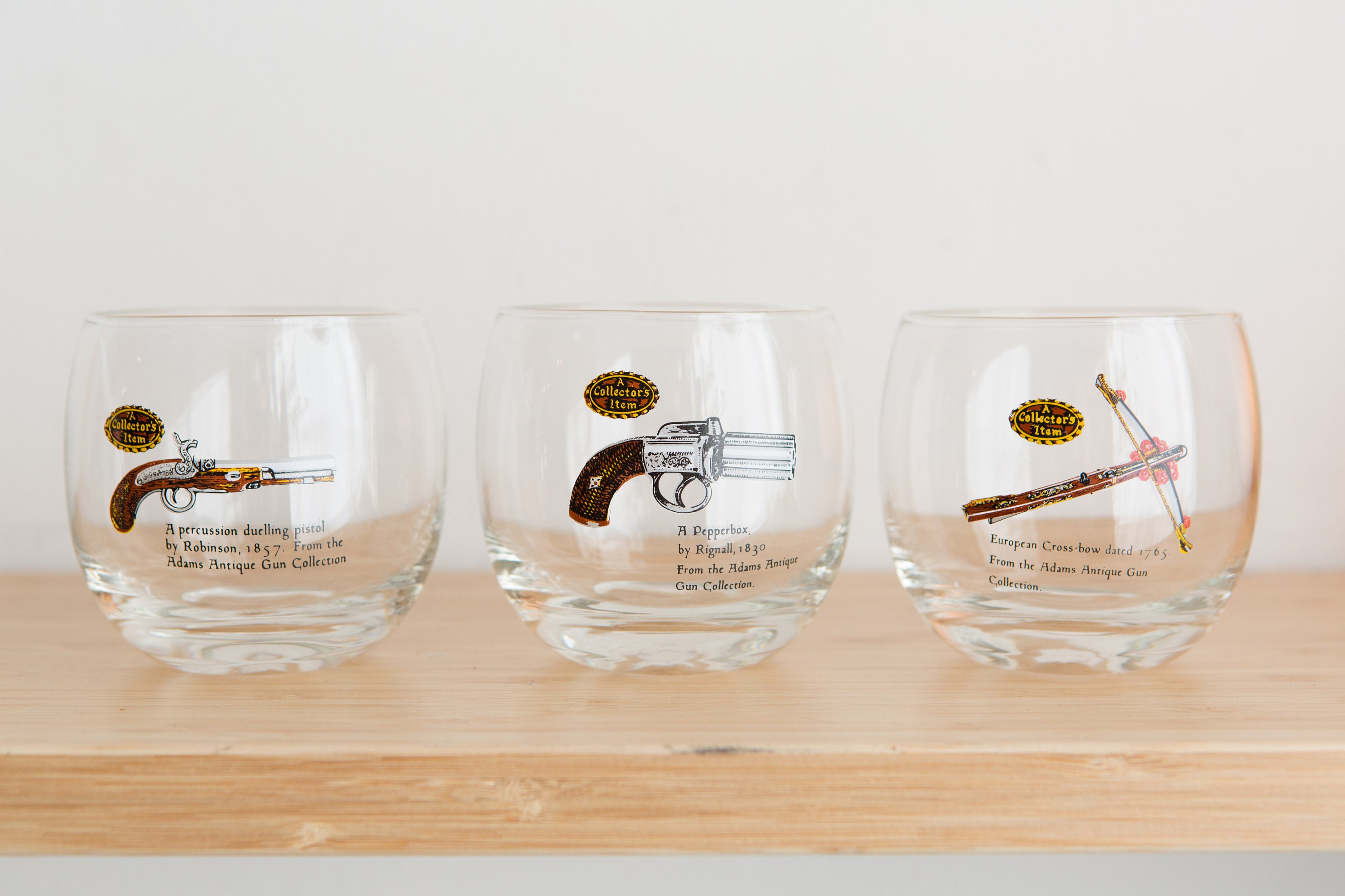 Gun Whisky Glasses Set of 3 Rifle Roly Poly Bar Glasses 10oz Whisky