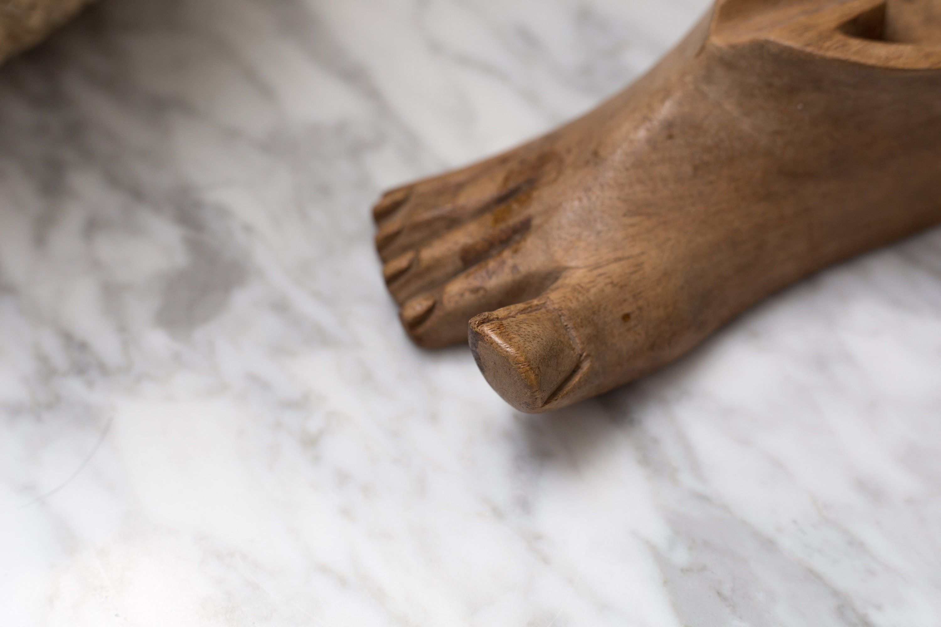 Vintage Wood Foot Ashtray Toe and Foot Hand Carved Sculpture Signed