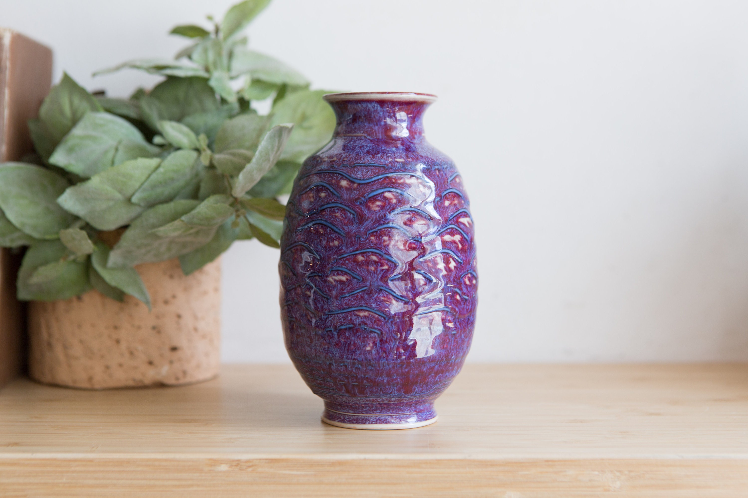 Purple Ceramic Bud Vase Vintage Studio Pottery Art Vase for Flowers
