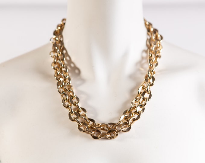 Long Vintage Gold Tone Chain Link Necklace