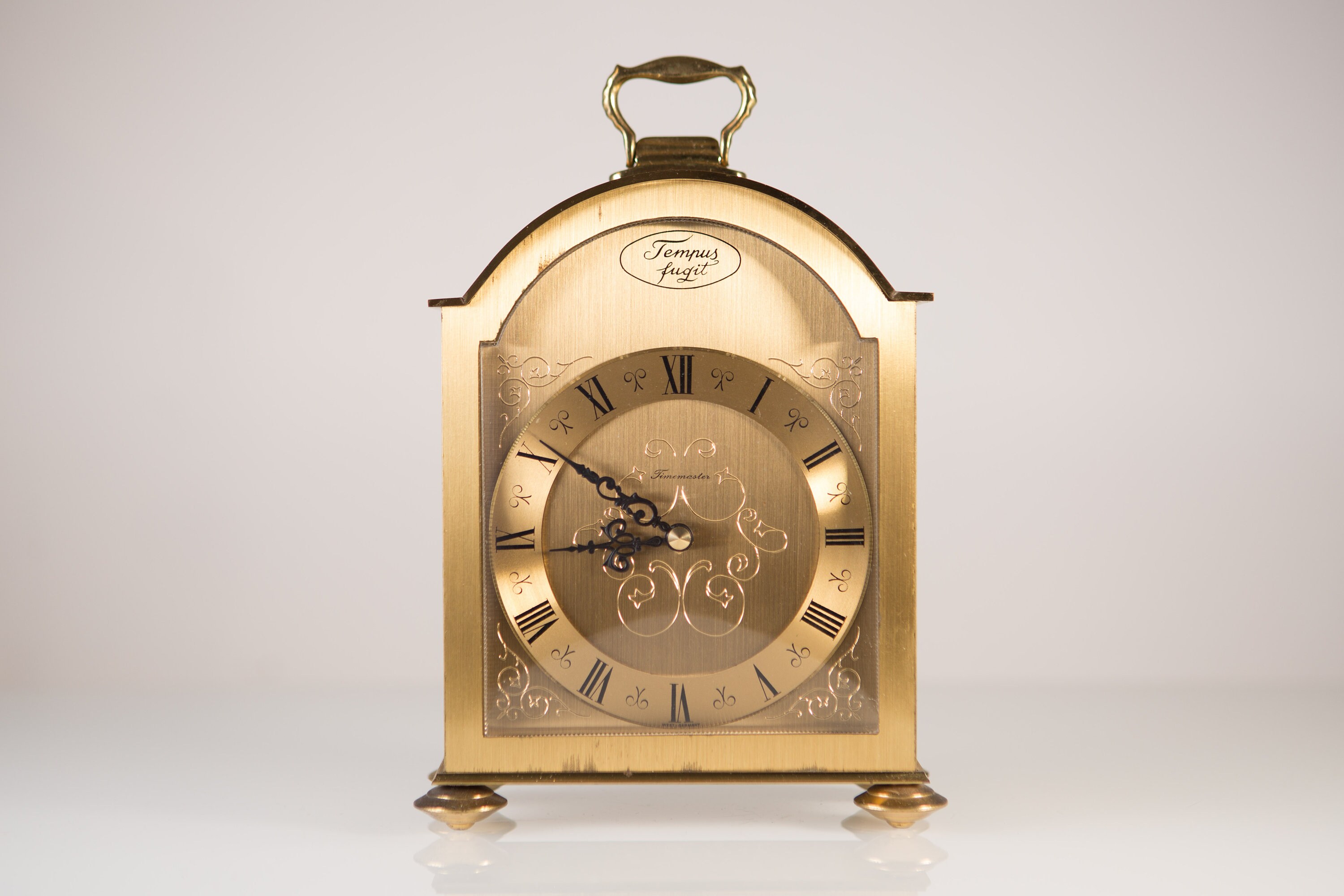 Vintage Tempus Fugit Clock Made in Germany Art Deco Brass Battery