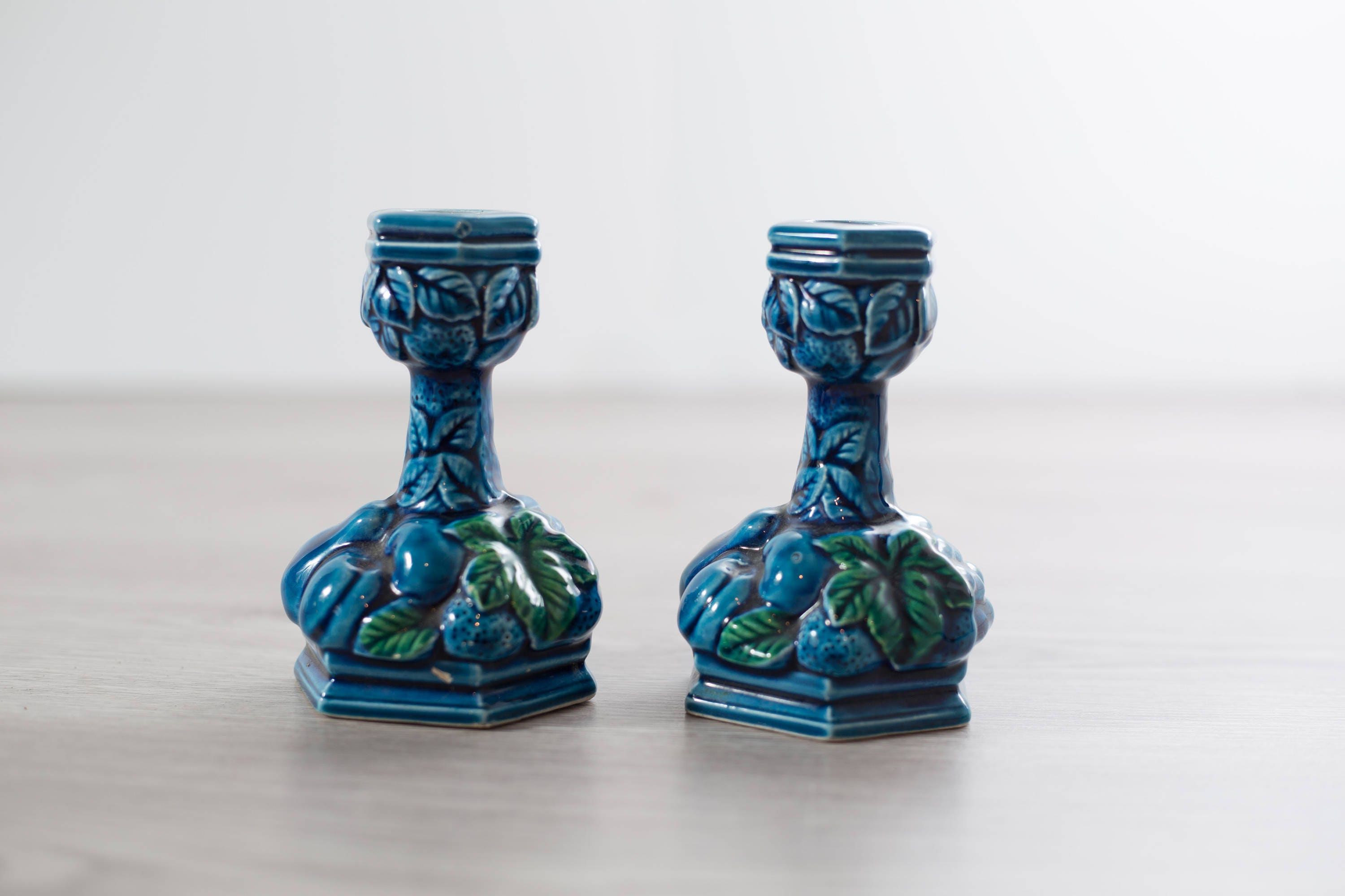 Vintage Inarco Mood Indigo Blue Ceramic Candlestick Holders / Retro