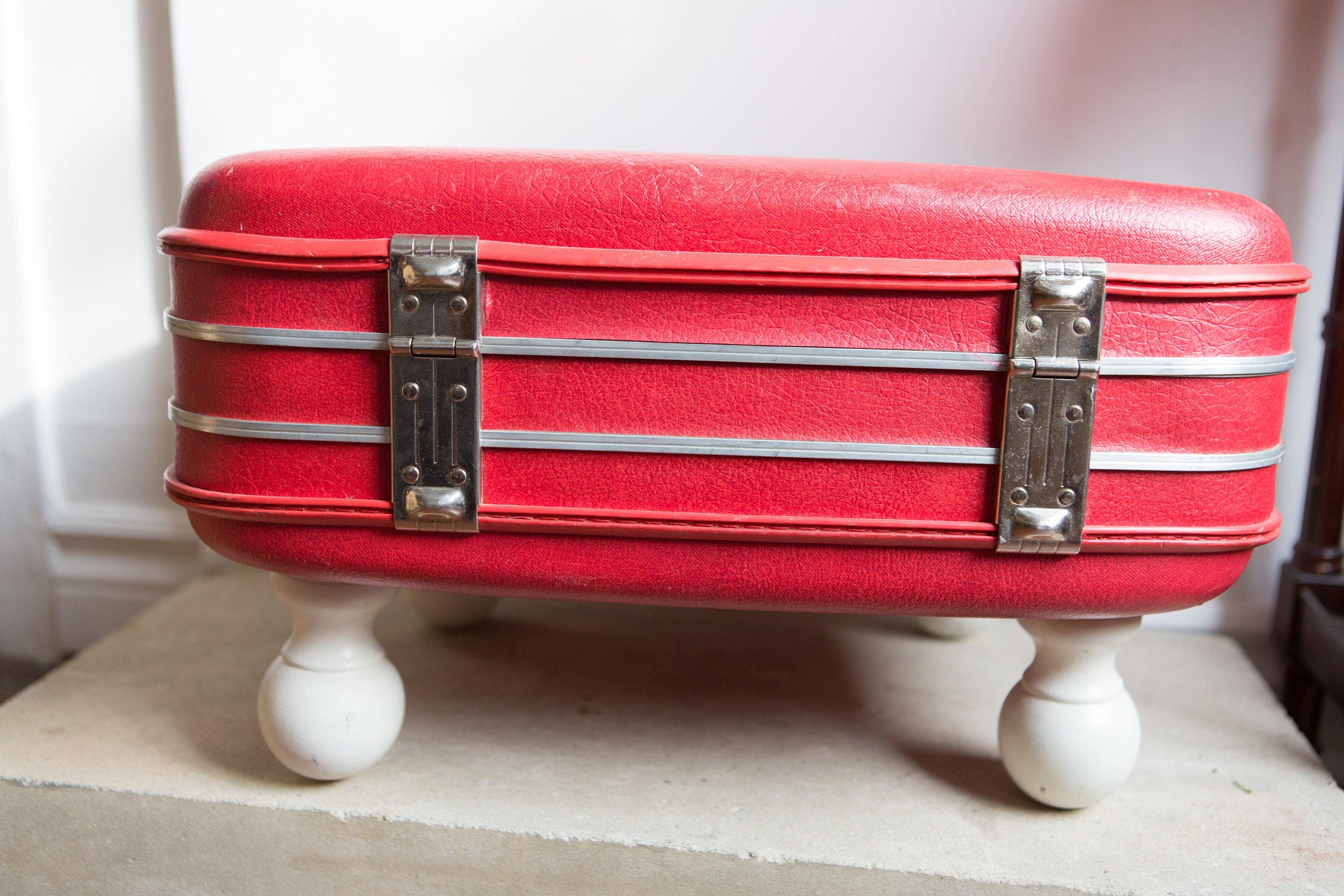 Suitcase Pet Bed for a Small Dog or Cat Upcycled Footstool