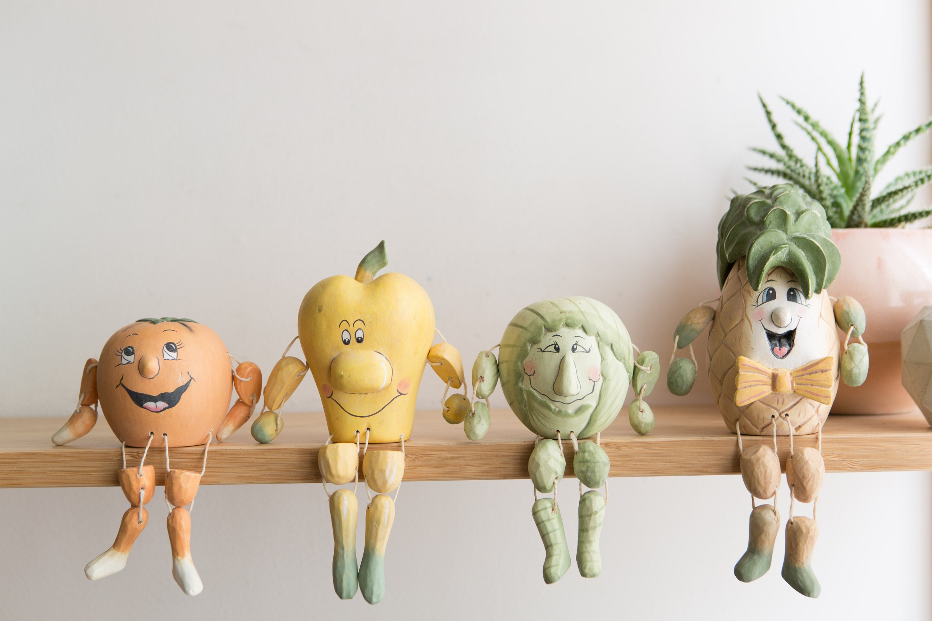 Vintage Wood Fruit Figurines -Hand Carved and Painted Folk Art