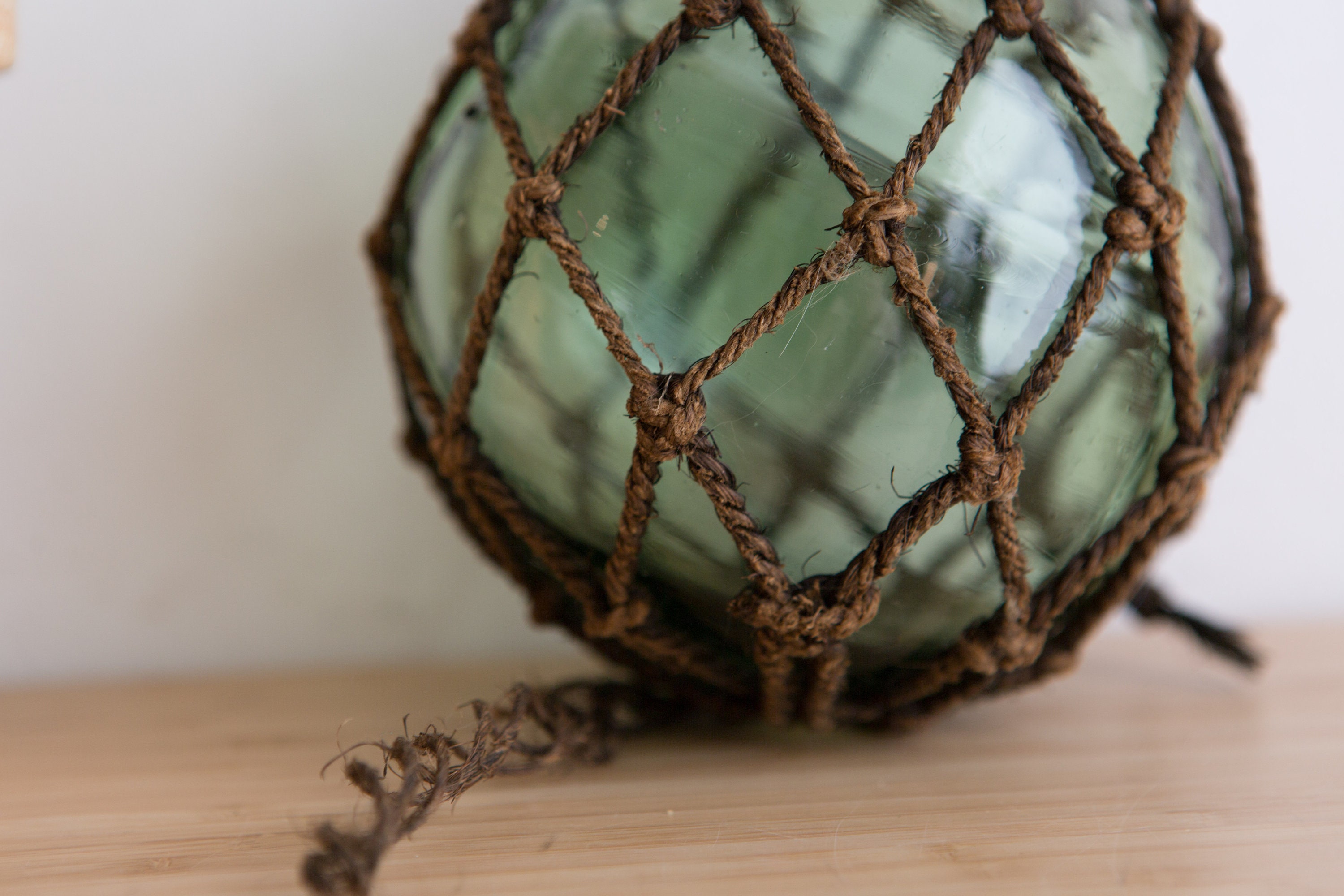 Vintage Fishing Buoy Sisal Rope and Floating Glass Ball Nautical