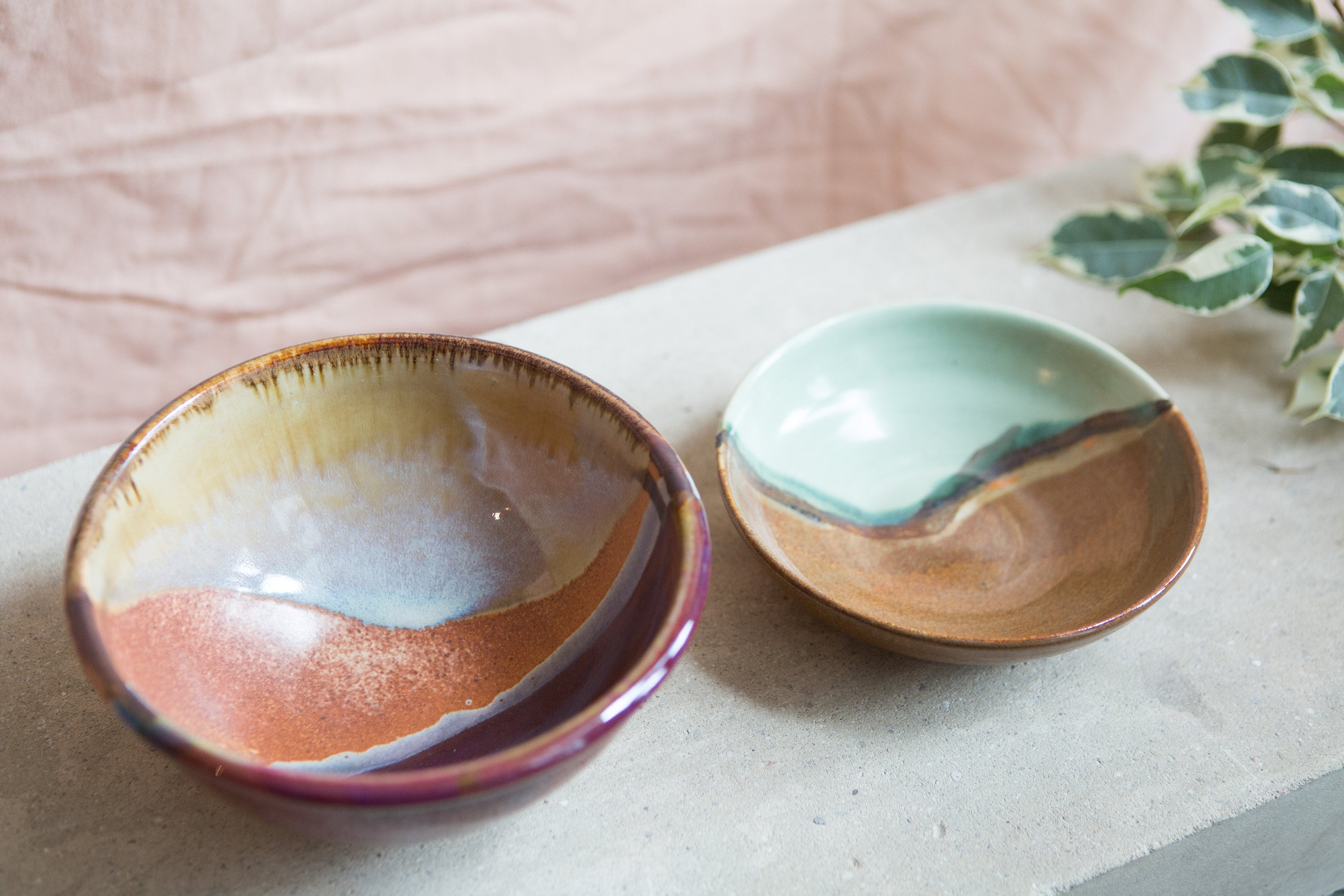 Vintage Glazed Ceramic Bowls Signed by Artists Studio Art Abstract