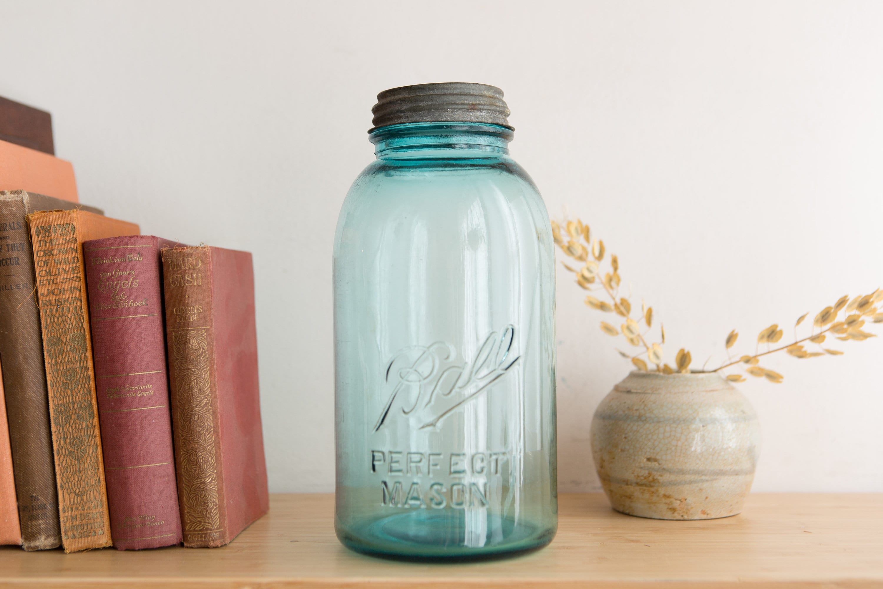 Antique Ball Canning Mason Jar with Blue Tinted Glass Farmhouse Decor Jars Canadiana Rustic