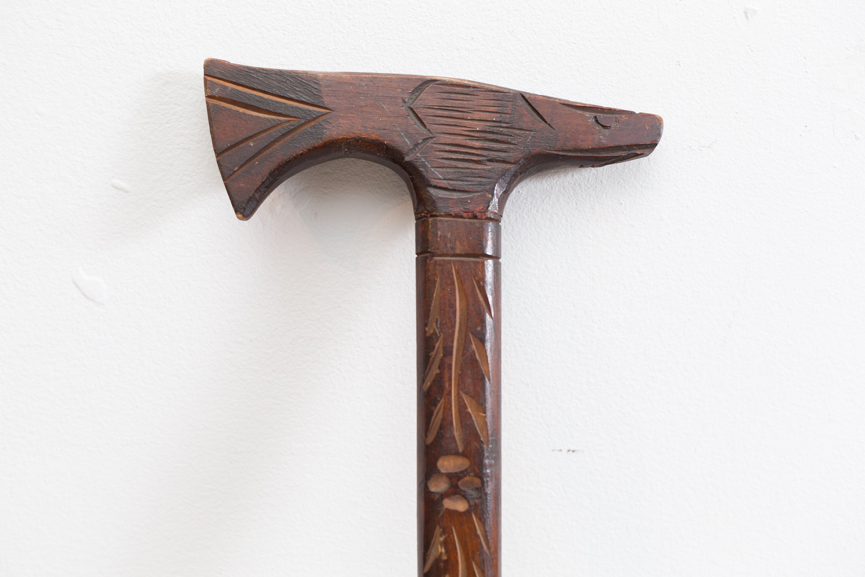 Vintage Wooden Cane Dark Mahogony Colored Wood Walking Stick with