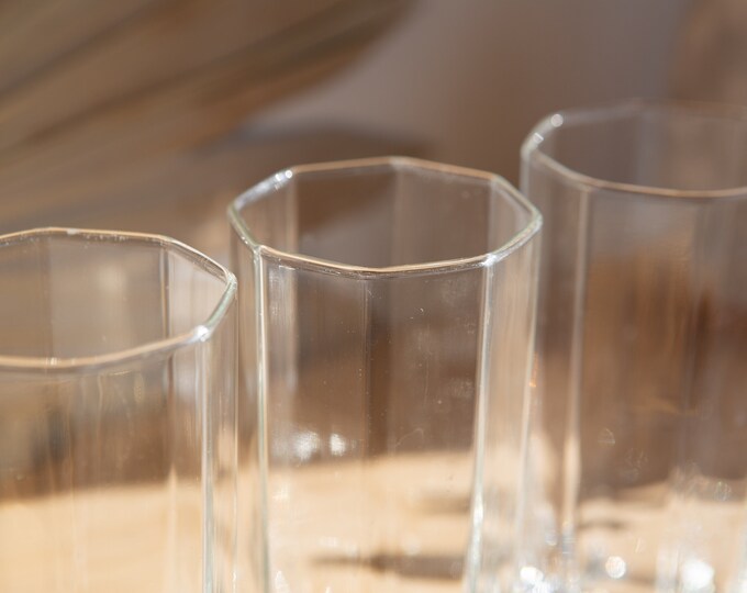 4 Octagon Cocktail Glasses - 10oz Vintage Highball Tumbler Barware Drinking Glasses - Retro Geometric Drinking Water Glasses - Retro Modern
