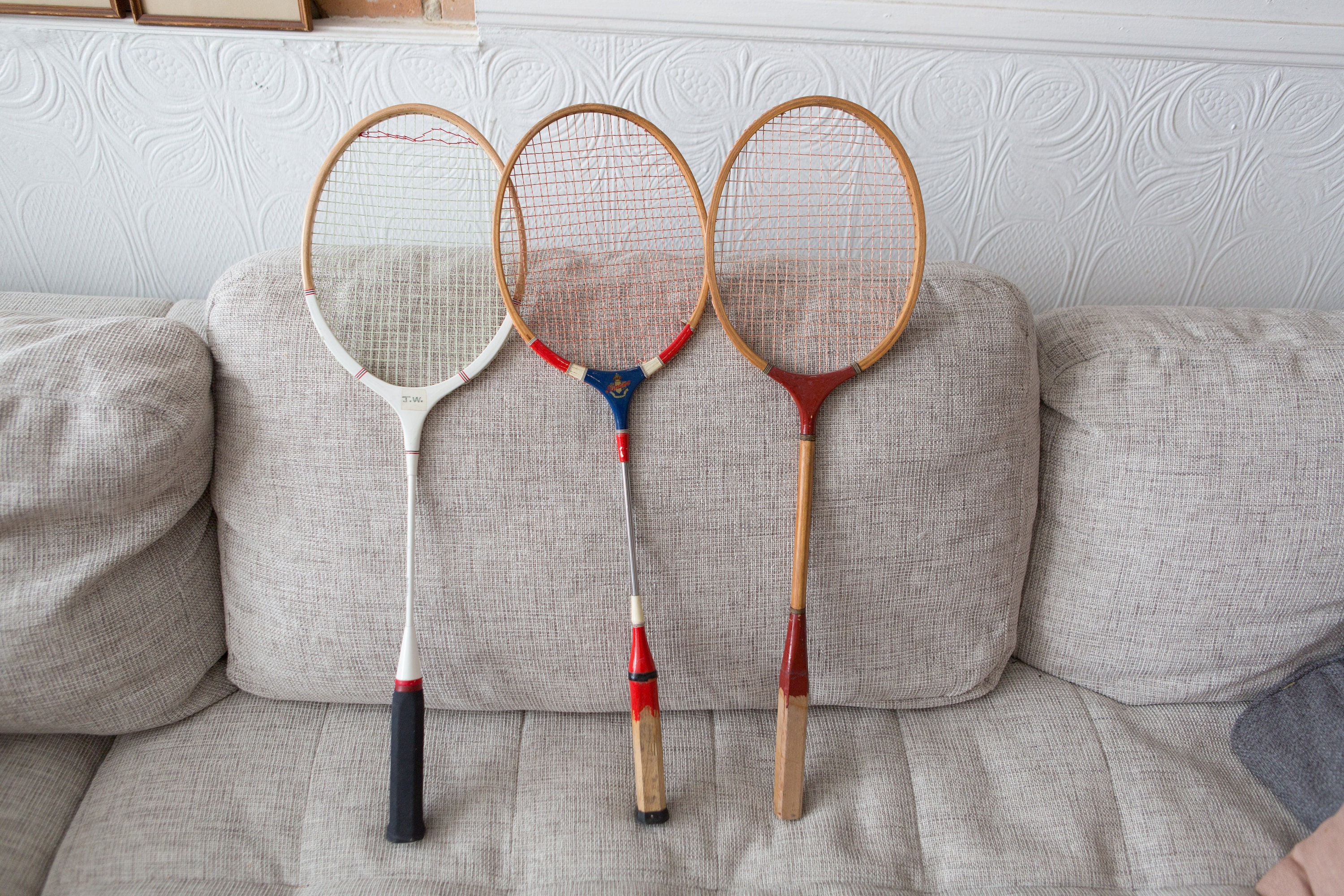 3 Vintage Wood Badminton Racquets Retro Sports Decor Boys Room Wooden Rackets
