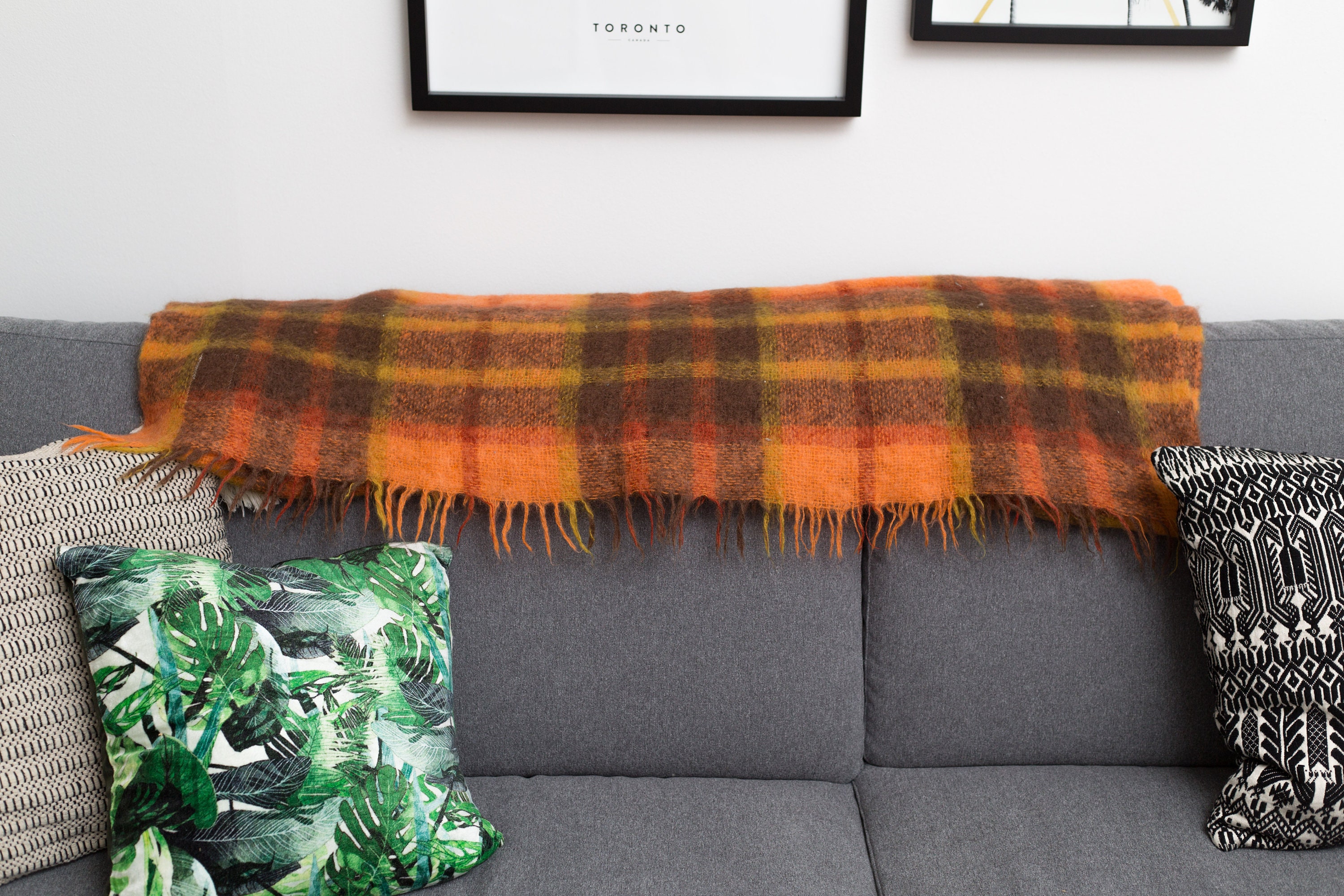 Orange Plaid Blanket HBC Hudson's Bay Mohair and Wool Burnt Orange