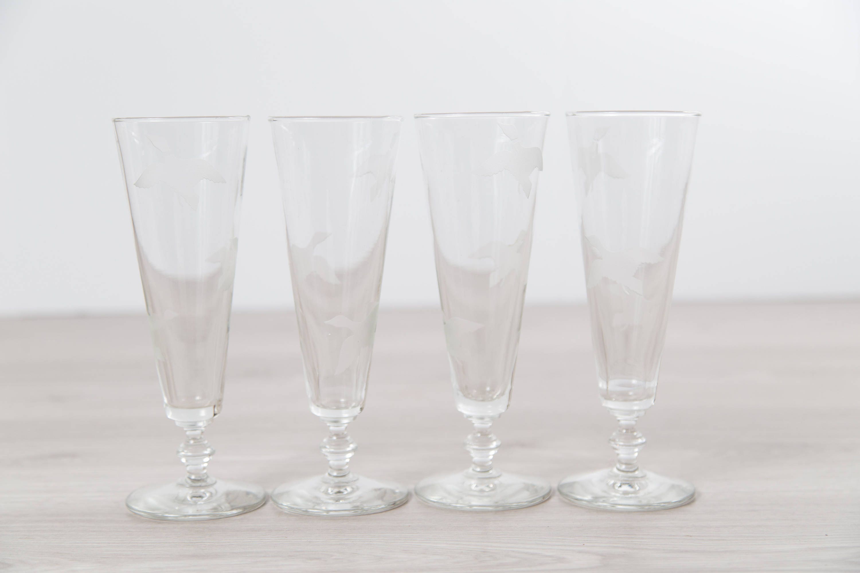 Fluted Bar Glasses 4 Piece Set of Flying Duck Etched Detailed Vintage