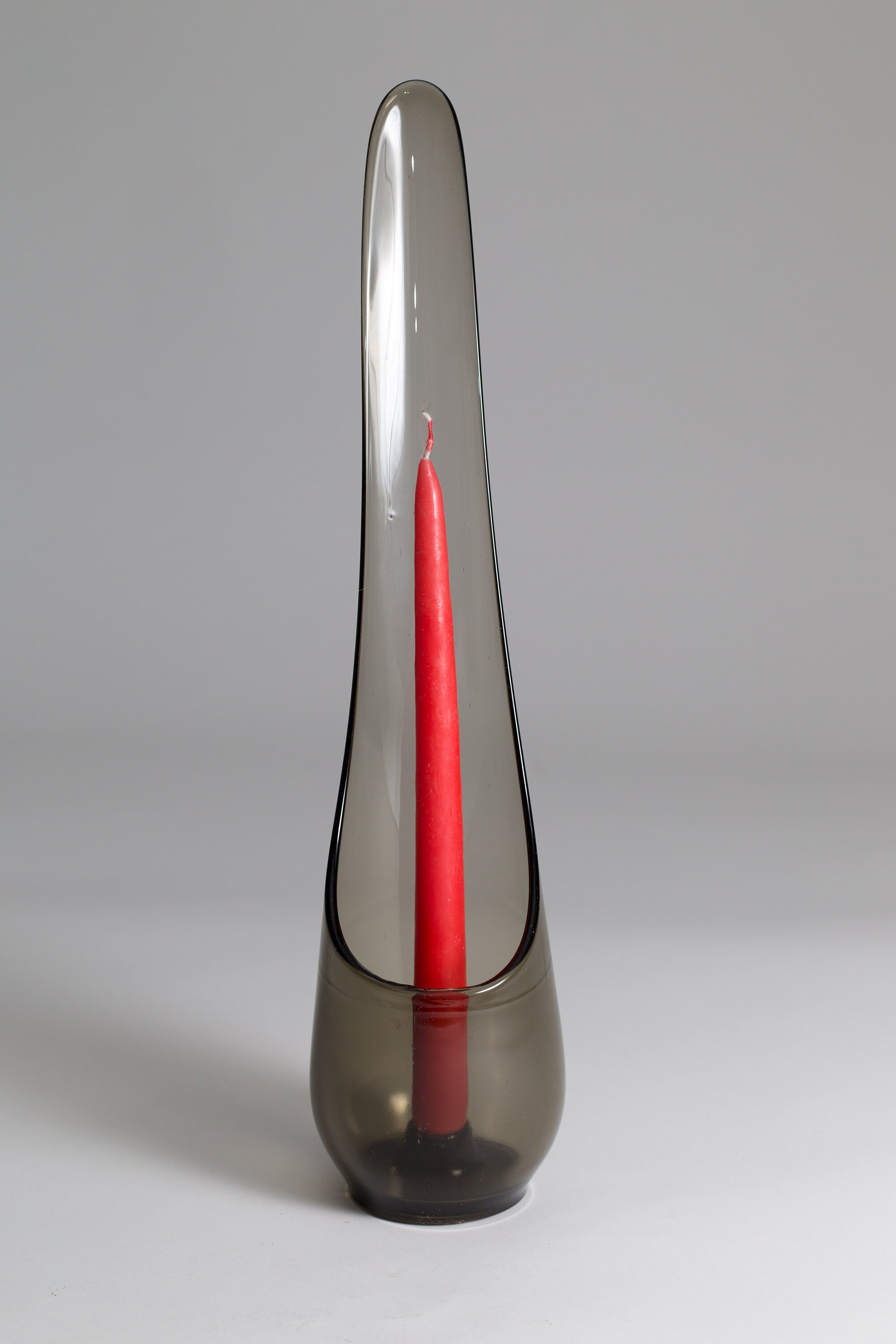 Grey Art Glass Candle Holder Handblown Smokey 60's Upside Down Drip