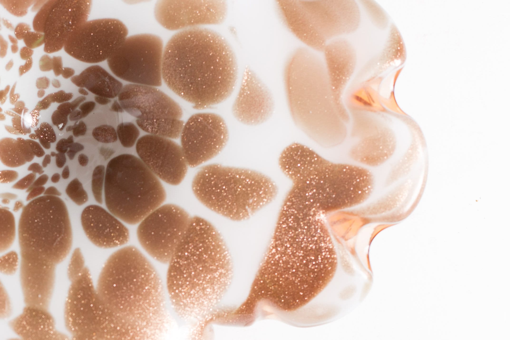 Copper Art Glass Dish Handblown Sparkly Copper and White Flower Style