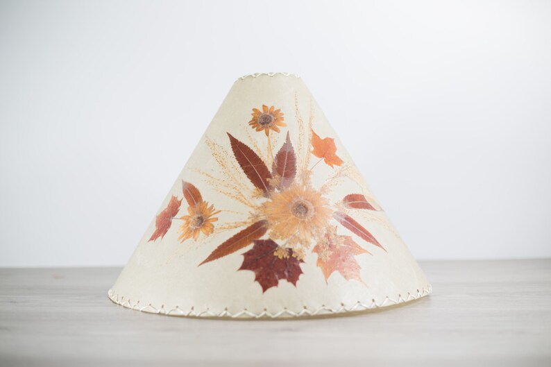 Vintage Parchment Lampshade With Pressed Brown Leaves And Flowers Canadian