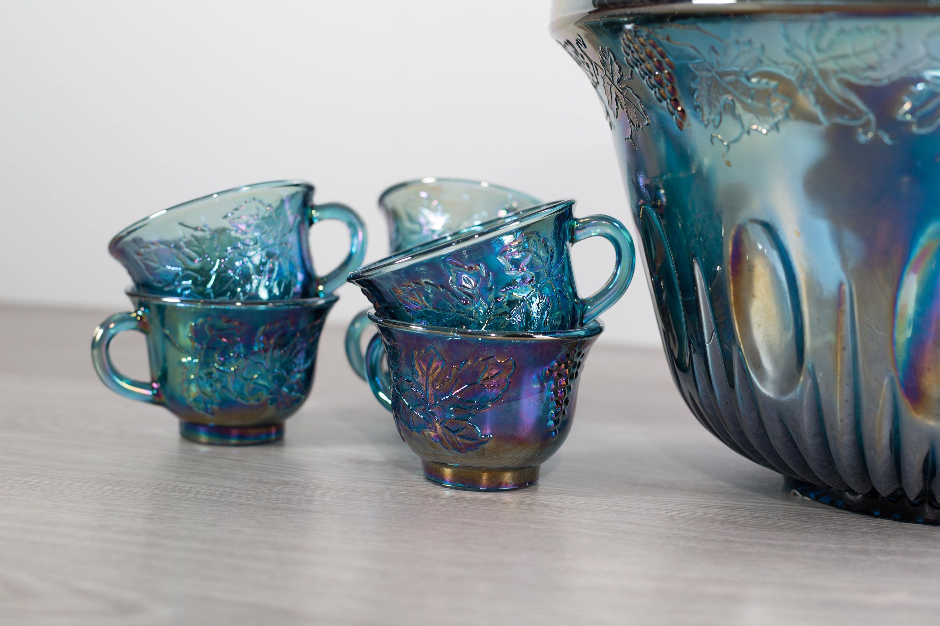 Vintage Iridescent Punchbowl / Indiana Iridescent Blue and Purple