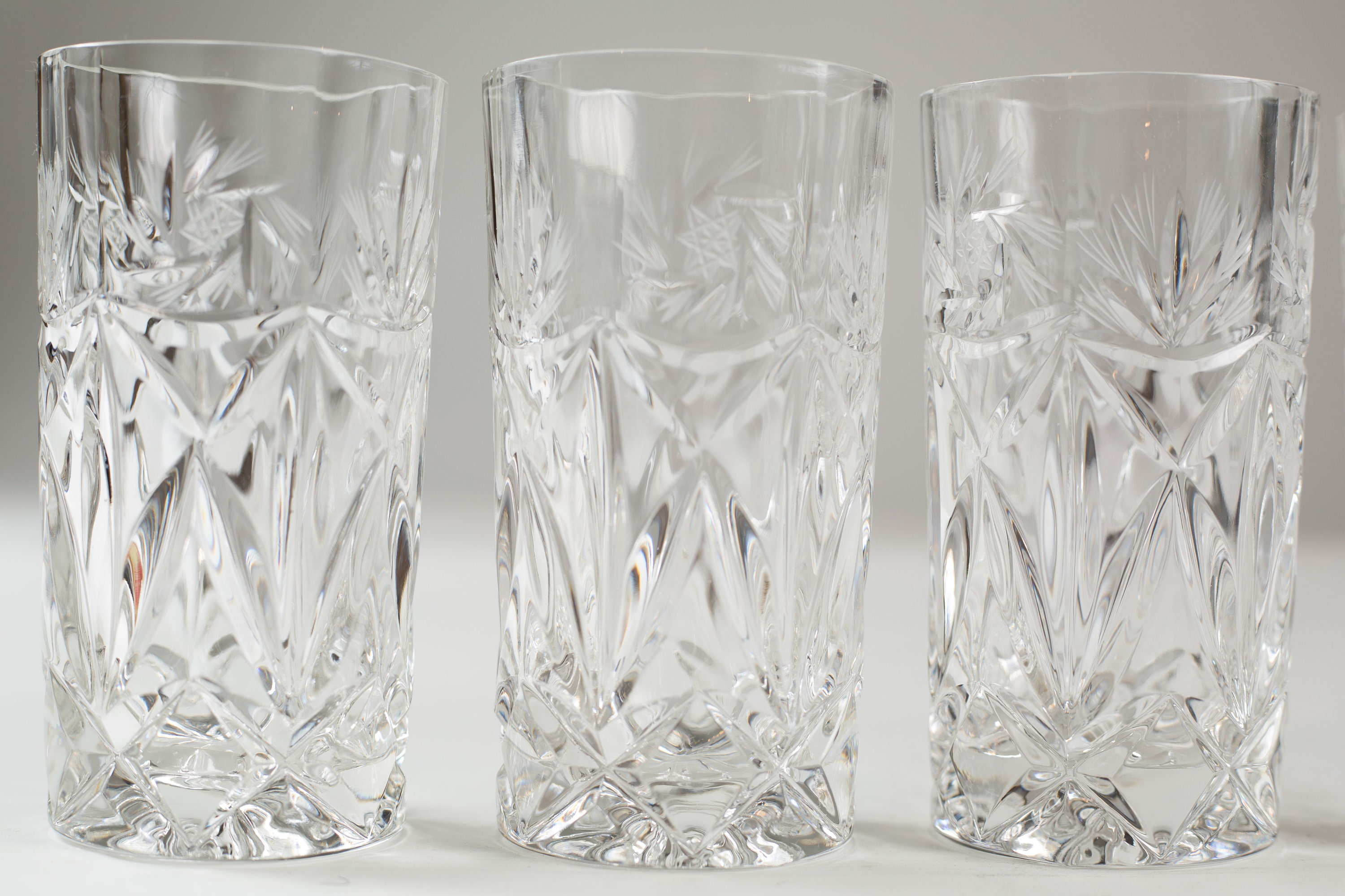 6 Vintage Highball Glasses Etched Style Cocktail Highball Glassware