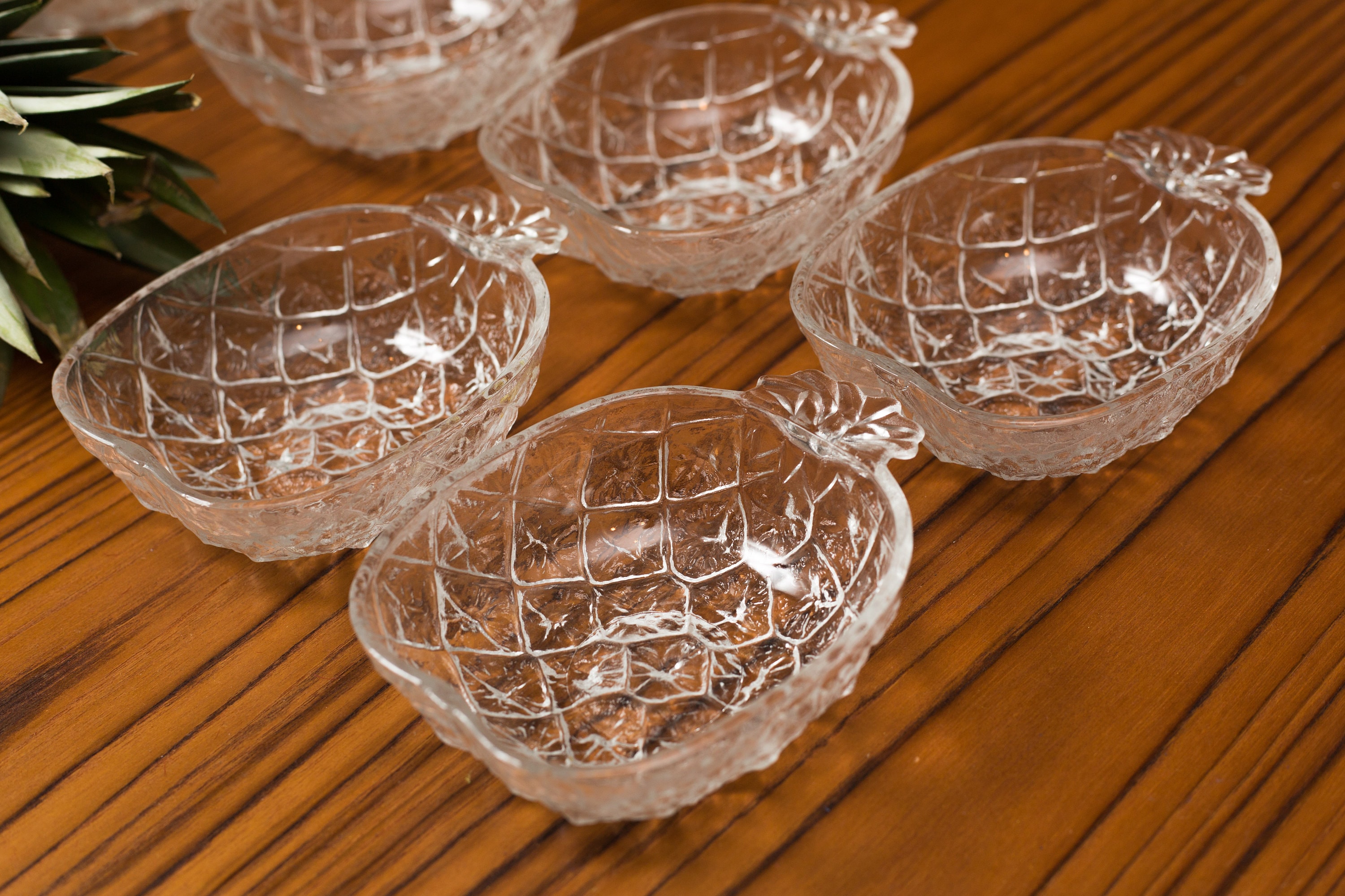 6 Pineapple Salad Bowl Set Vintage Food Safe Textured Glass Serving Appetizer Bowls, Dish