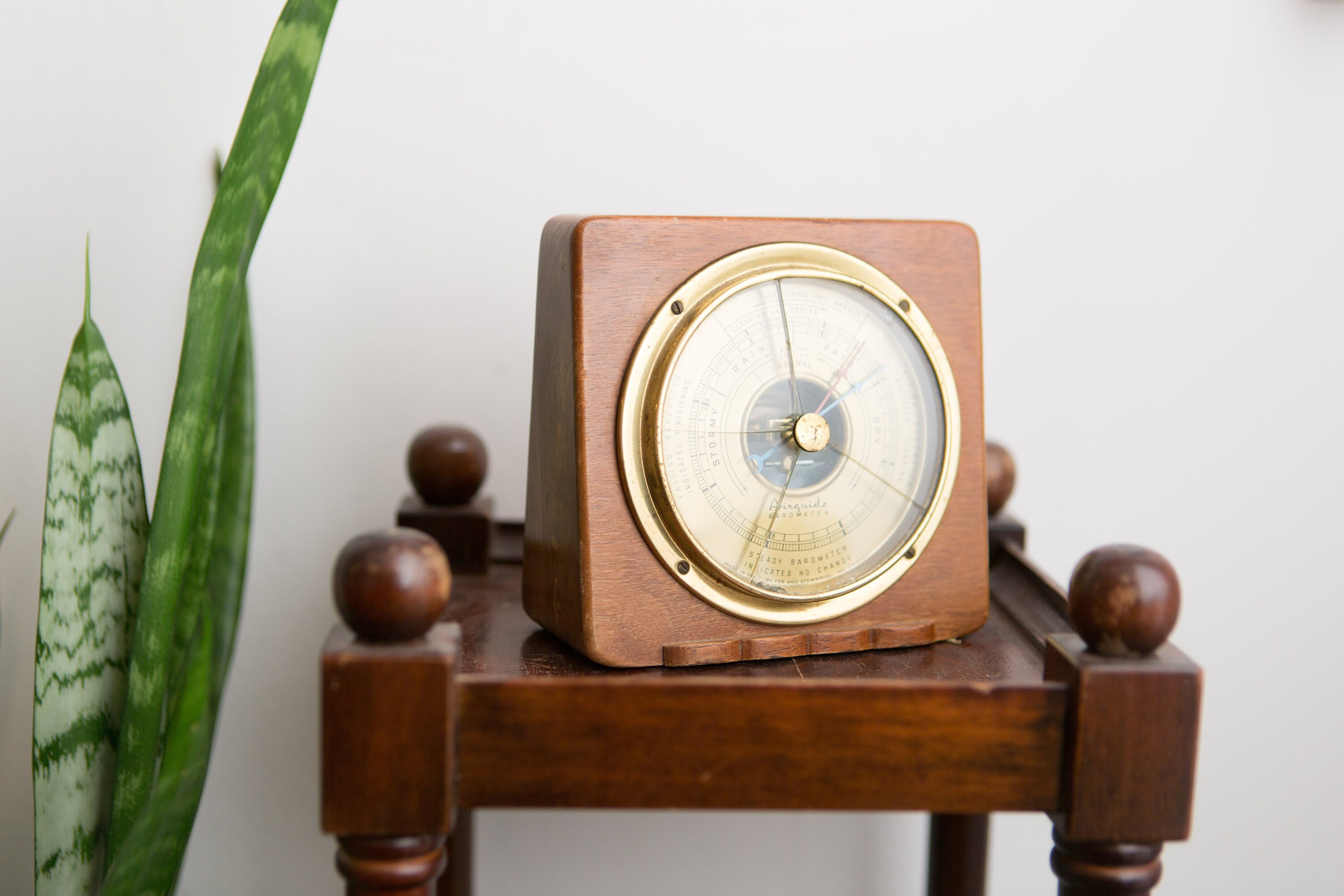 Airguide Wall Barometer 1930's Vintage Brass and Wood Barometer