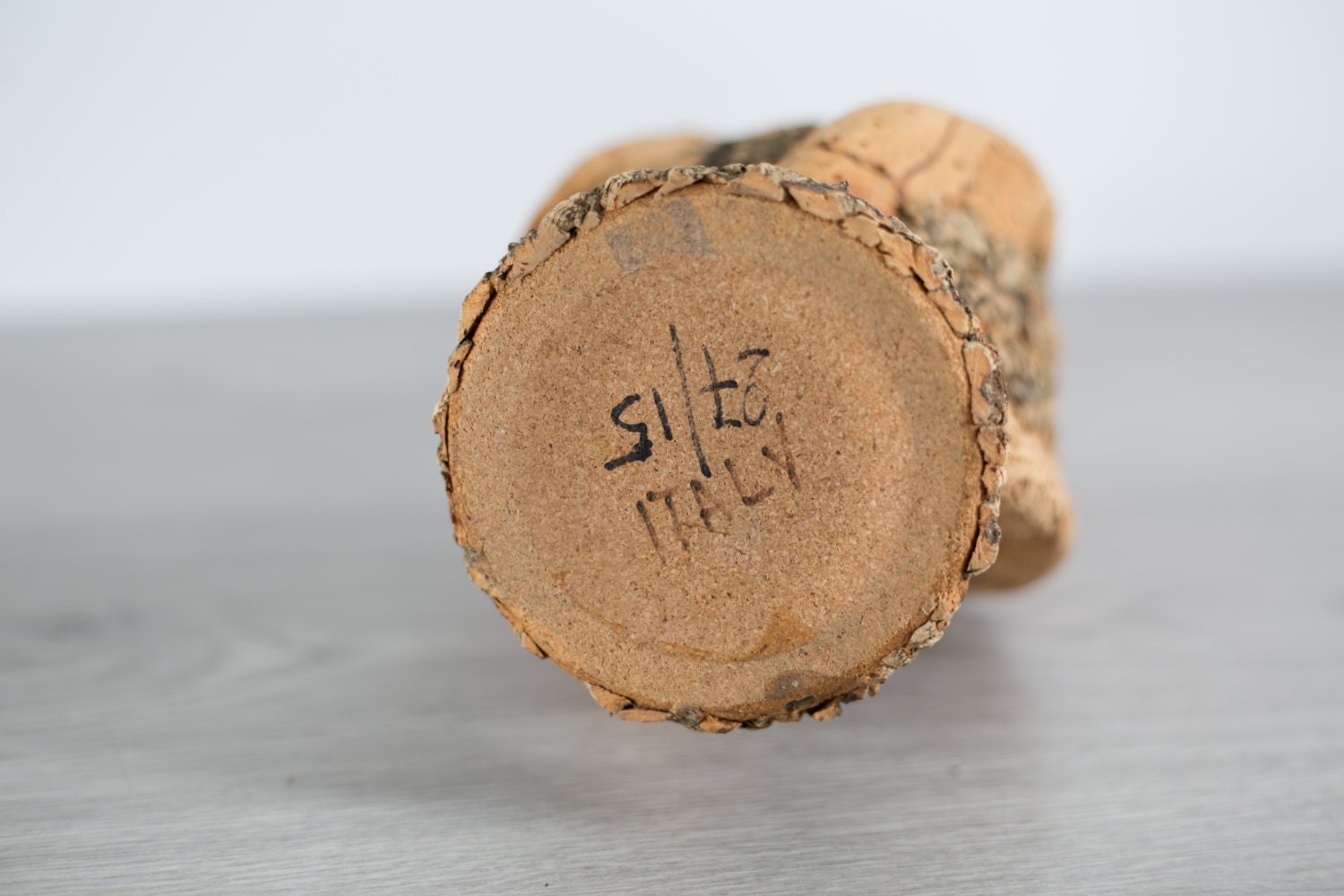 Cork Bark Bottle / MidCentury Italian Cork & Wood Bark Covered Glass