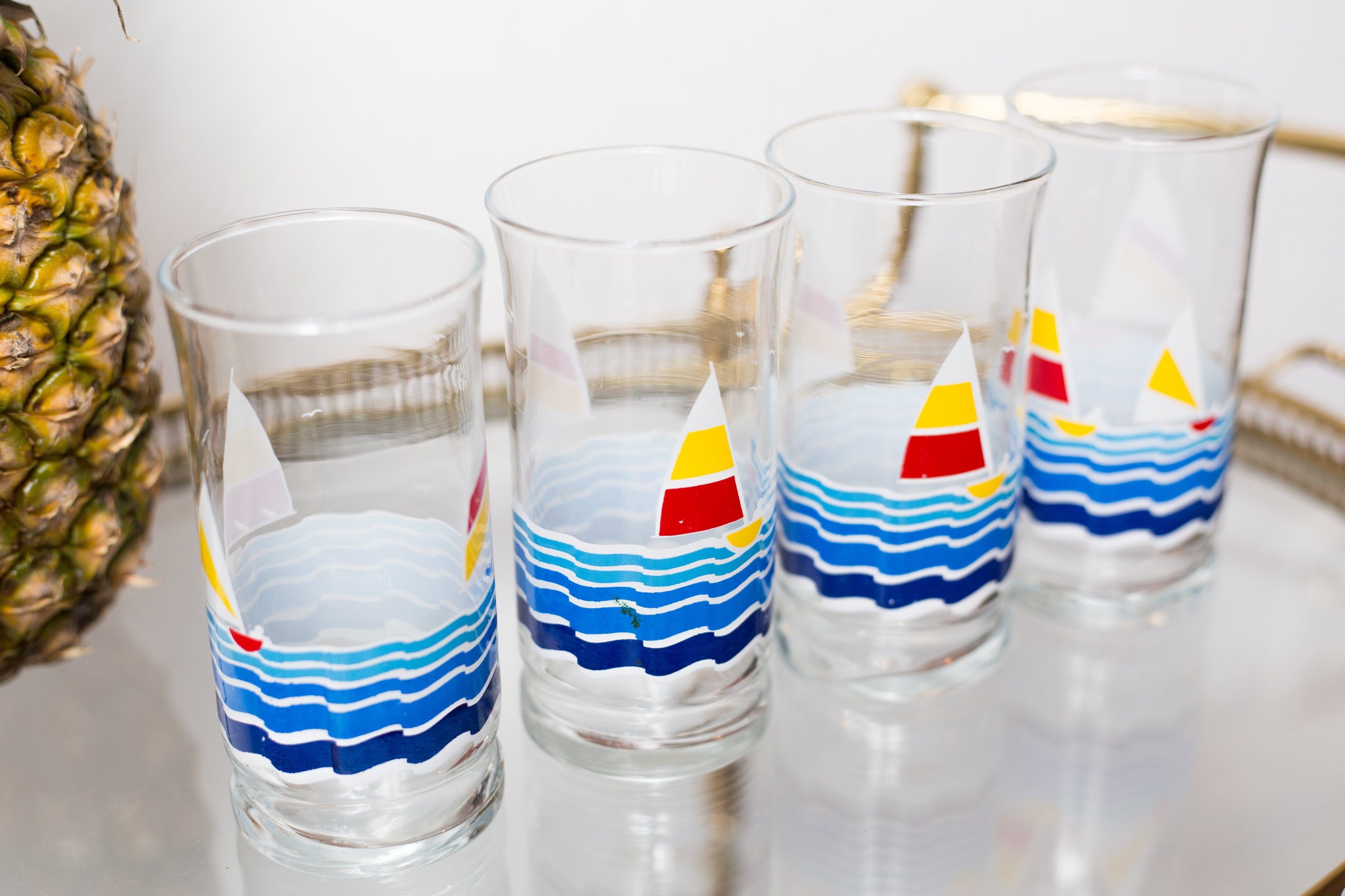 Vintage Sailing Glasses 80's Sailboat on the Lake Glassware Nautical Ocean Surfing Beach