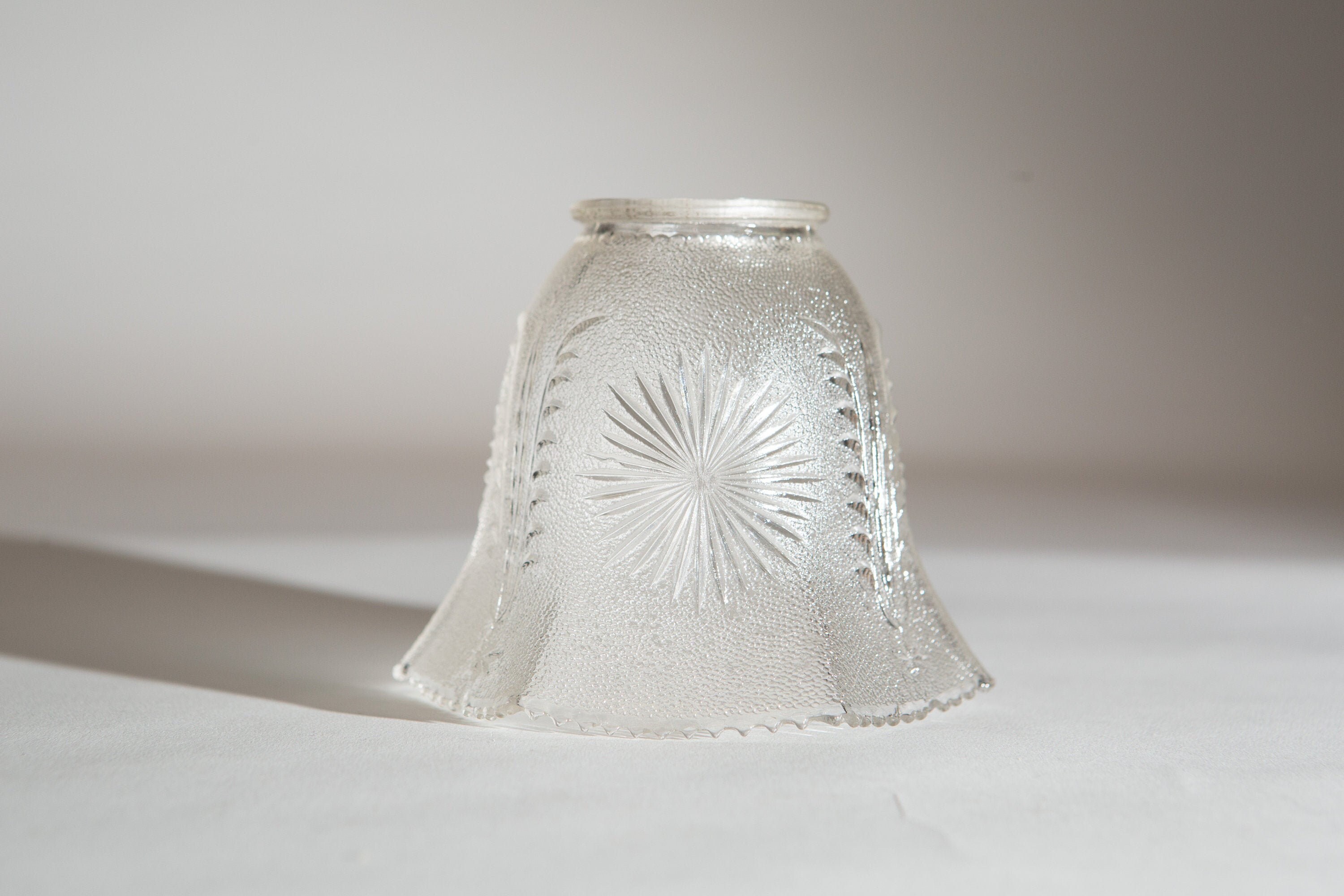 Vintage Glass Lamp Shade Clear Bell Shaped Pressed Glass Pendant