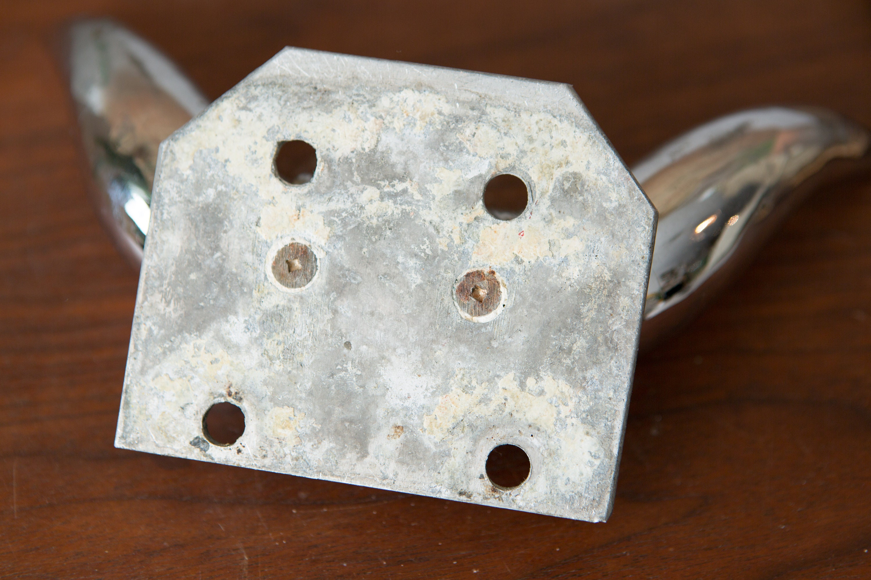 Vintage Bull Horn Hood Ornament Silver Chrome Stag Horn Car Parts