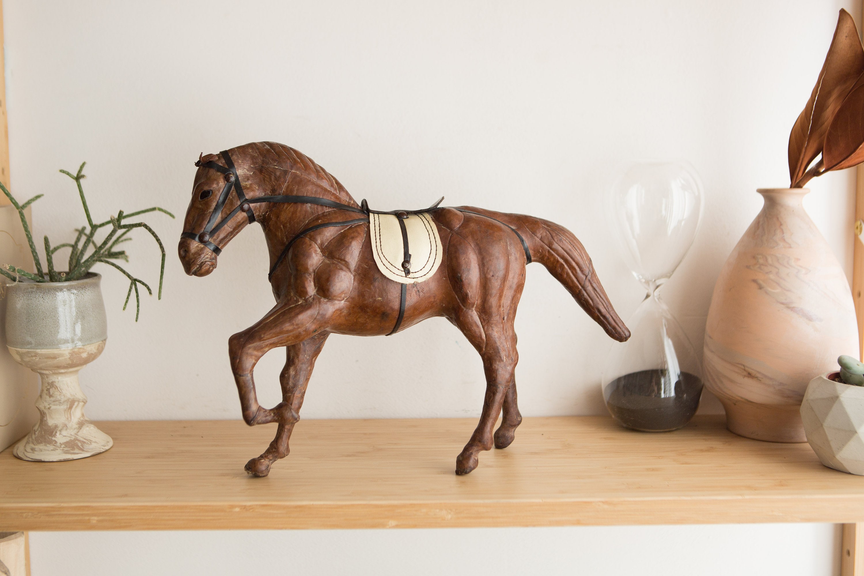 Vintage Leather Horse Brown Equestrian Figurine Antique Edwardian