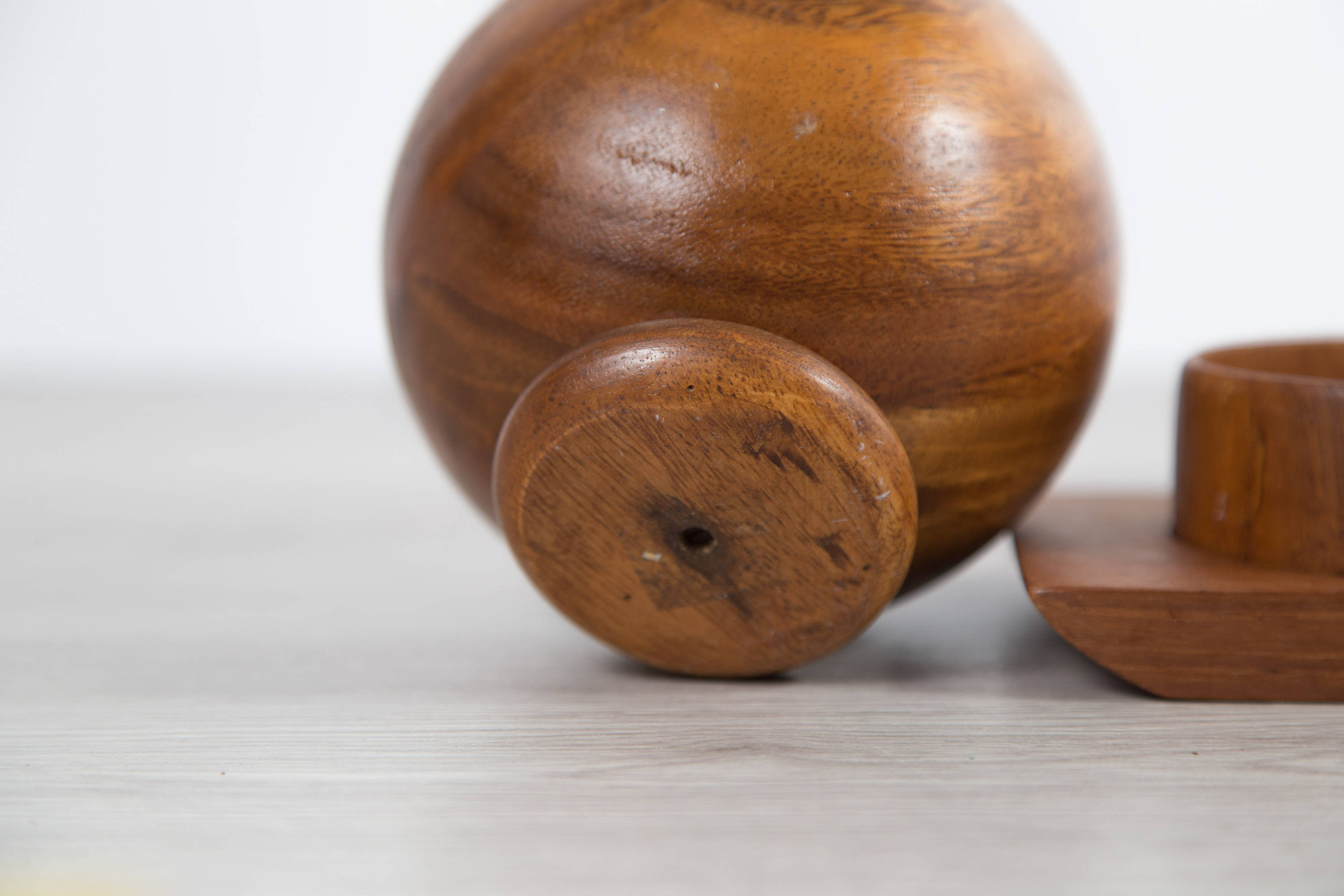 Teak Wood Condiment Set / Vintage Round Exotic Solid Wood Food Safe