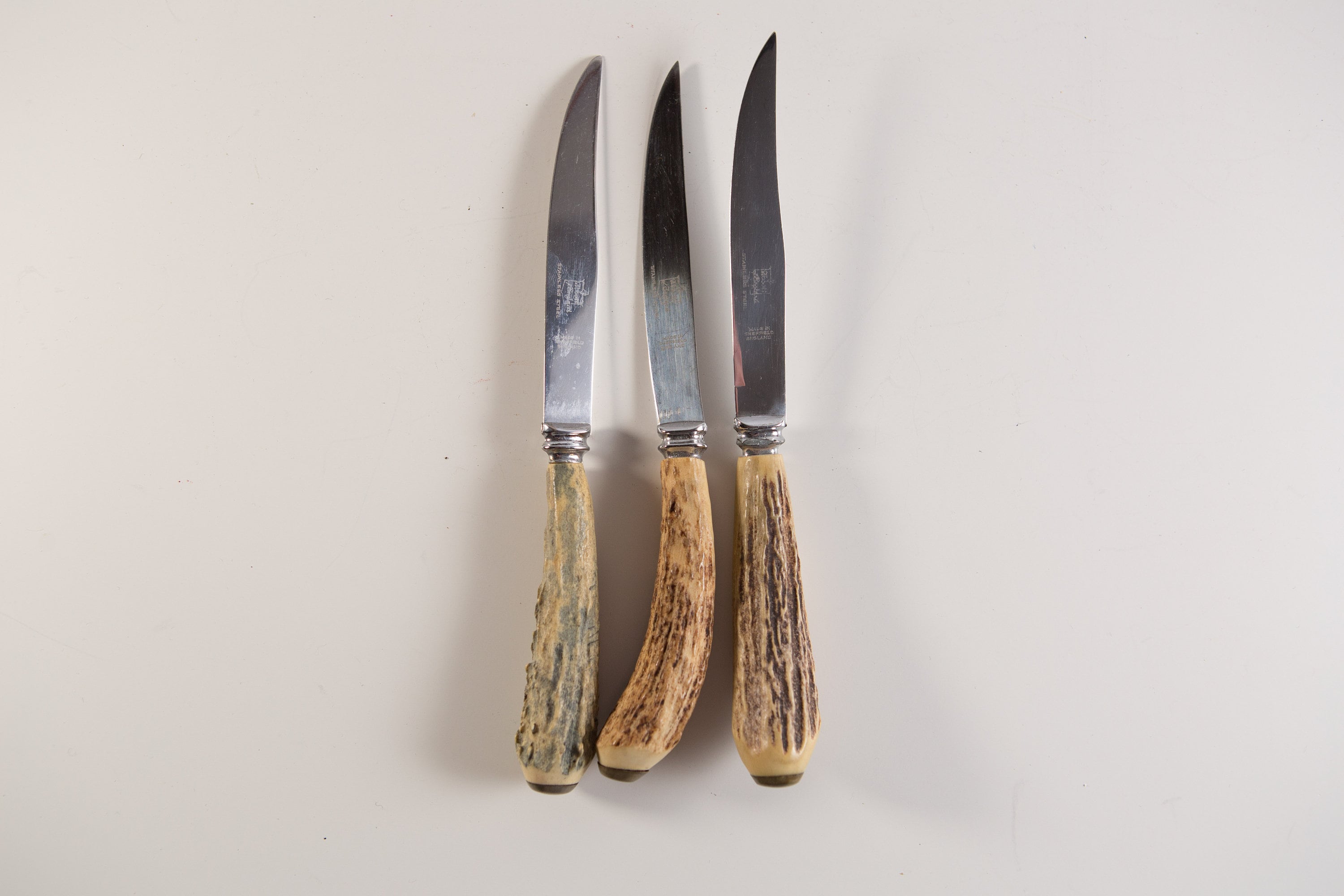 Vintage Knife Set with Horn Handle Abbot of England Stainless Natural