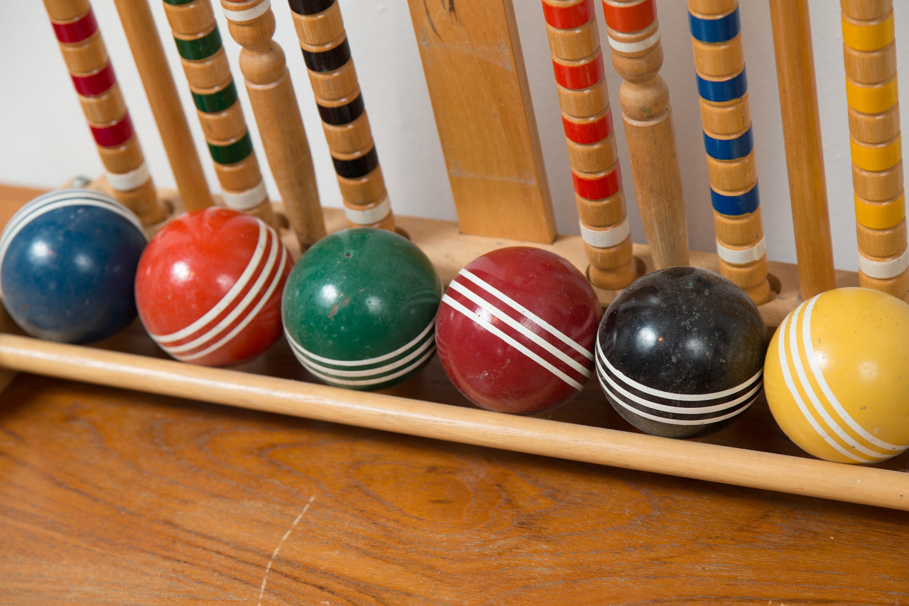 Vintage Croquet Set 6person Sportcraft Wood Striped Rainbow Lawn